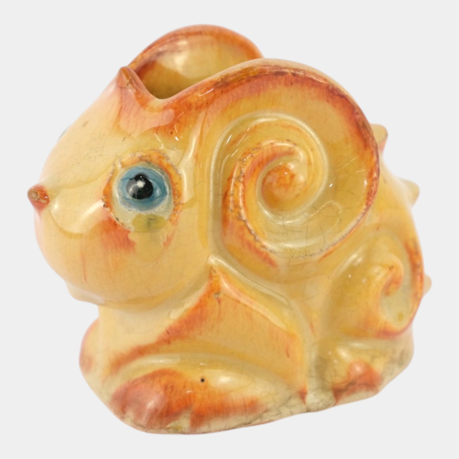 Weller Cactus 1930s Vintage Novelty Pottery Yellow Orange Pop-Eye Snail Planter (1 of 6)