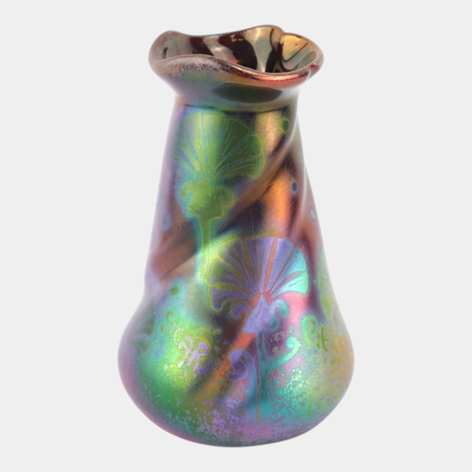 Weller Sicard 1902-07 Art Nouveau Pottery Iridescent Luster Floral Twist Vase (1 of 8)