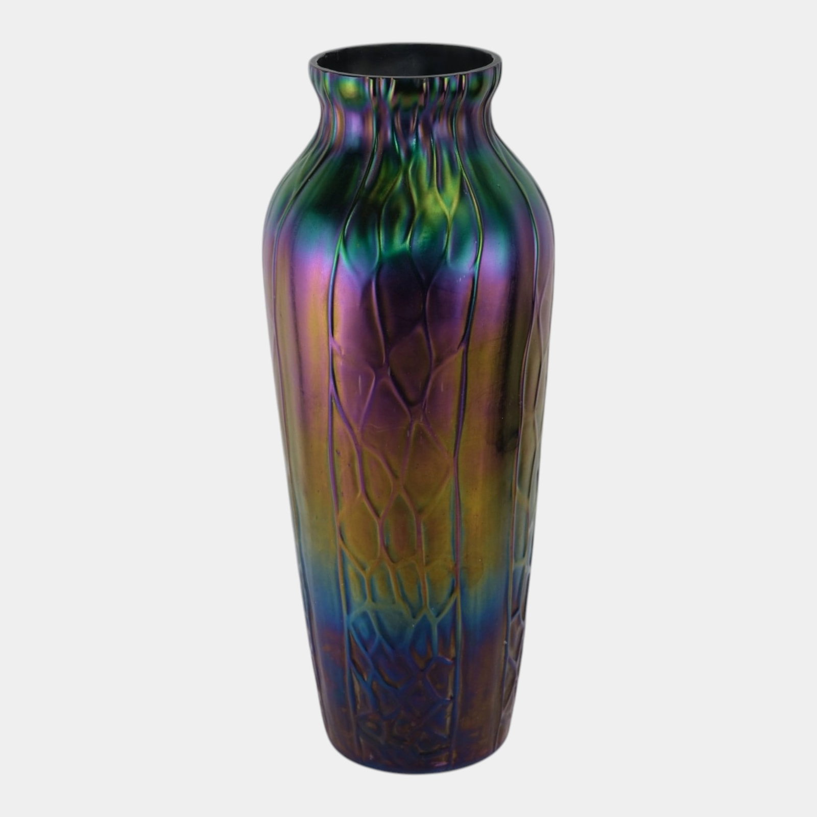 Pallme-Konig 1900s Arg Nouveau Iridescent Green Purple Blue 14" Thread Veined Vase (1 of 7)