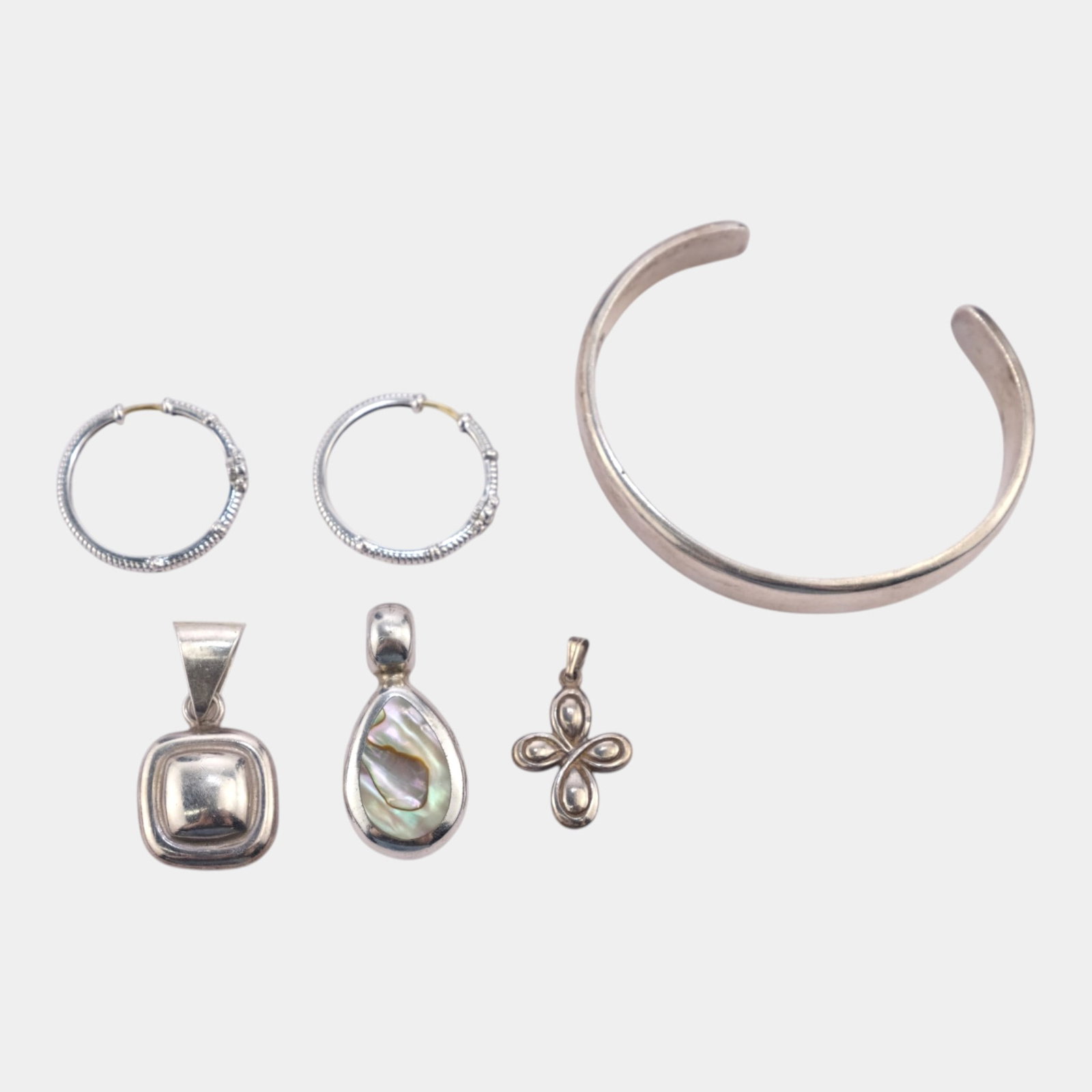 Taxco, Judith Ripka Jr, & Other Modernist Mexico Sterling Silver 18K Bracelet Earrings And Pendants (1 of 5)