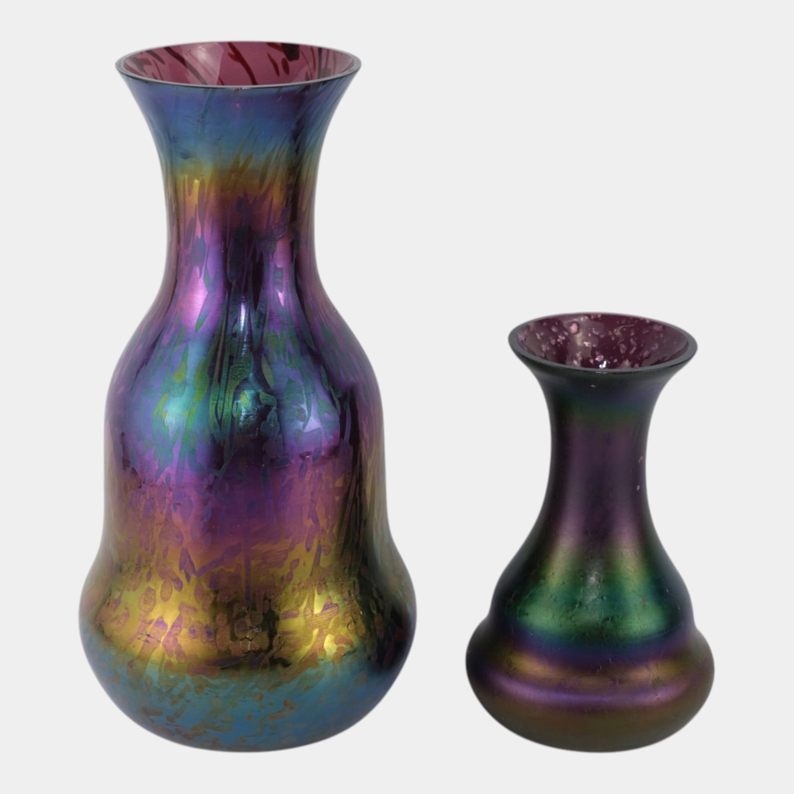 Bohemian Early 20th Century Purple Green Blue Iridescent Baluster Form Flared Rim Vases (1 of 8)