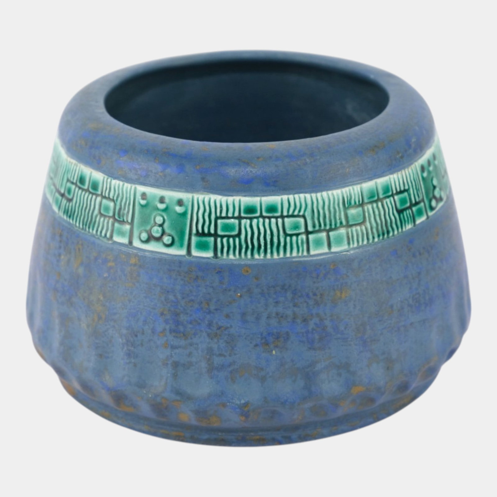 Julius Dressler Austrian Art Pottery Mottled Blue With Green Geometric Band Tapered Vase (1 of 6)