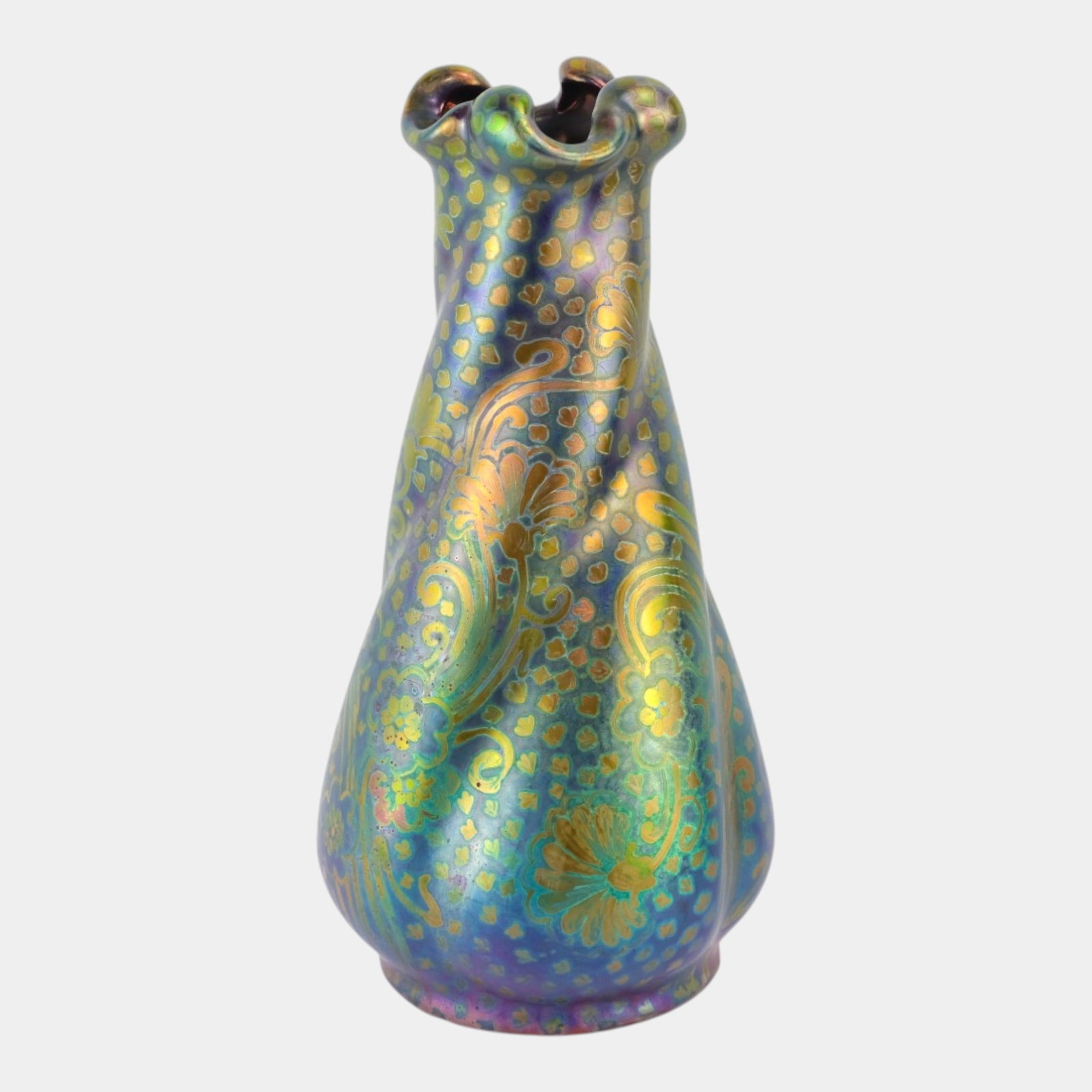 Weller Sicard 1902-07 Art Nouveau Pottery Iridescent Luster Floral Twist Vase (1 of 8)