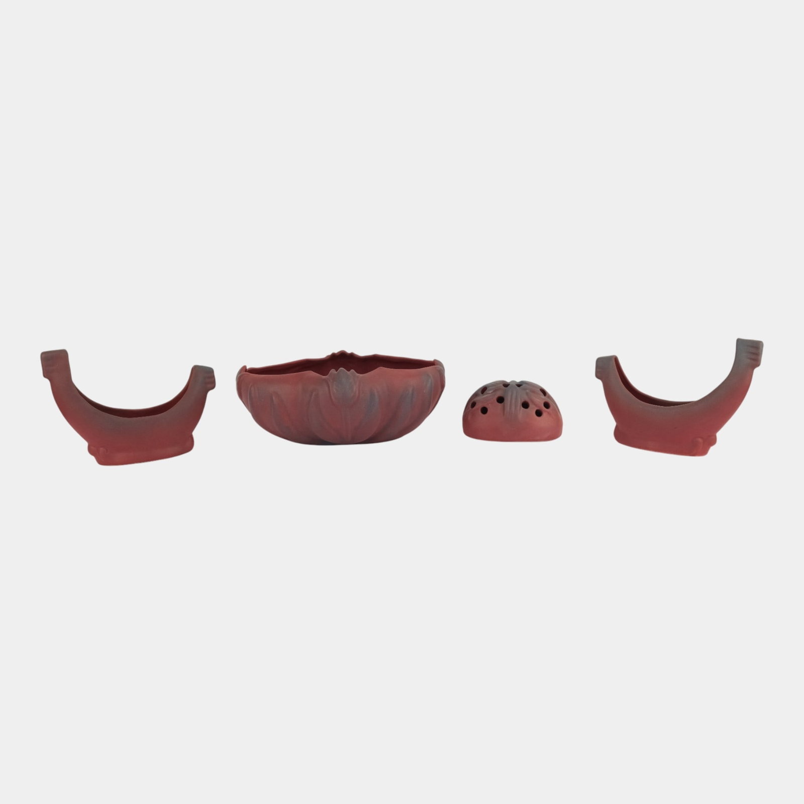 Van Briggle Art Deco Bowl Flower Frog Gondola Planters: We offer affordable in-house shipping on all items. Van Briggle Art Deco Bowl Flower Frog Gondola Planters Nice arts and crafts form with a nice glaze. Excellent original condition. No chips, cracks, 