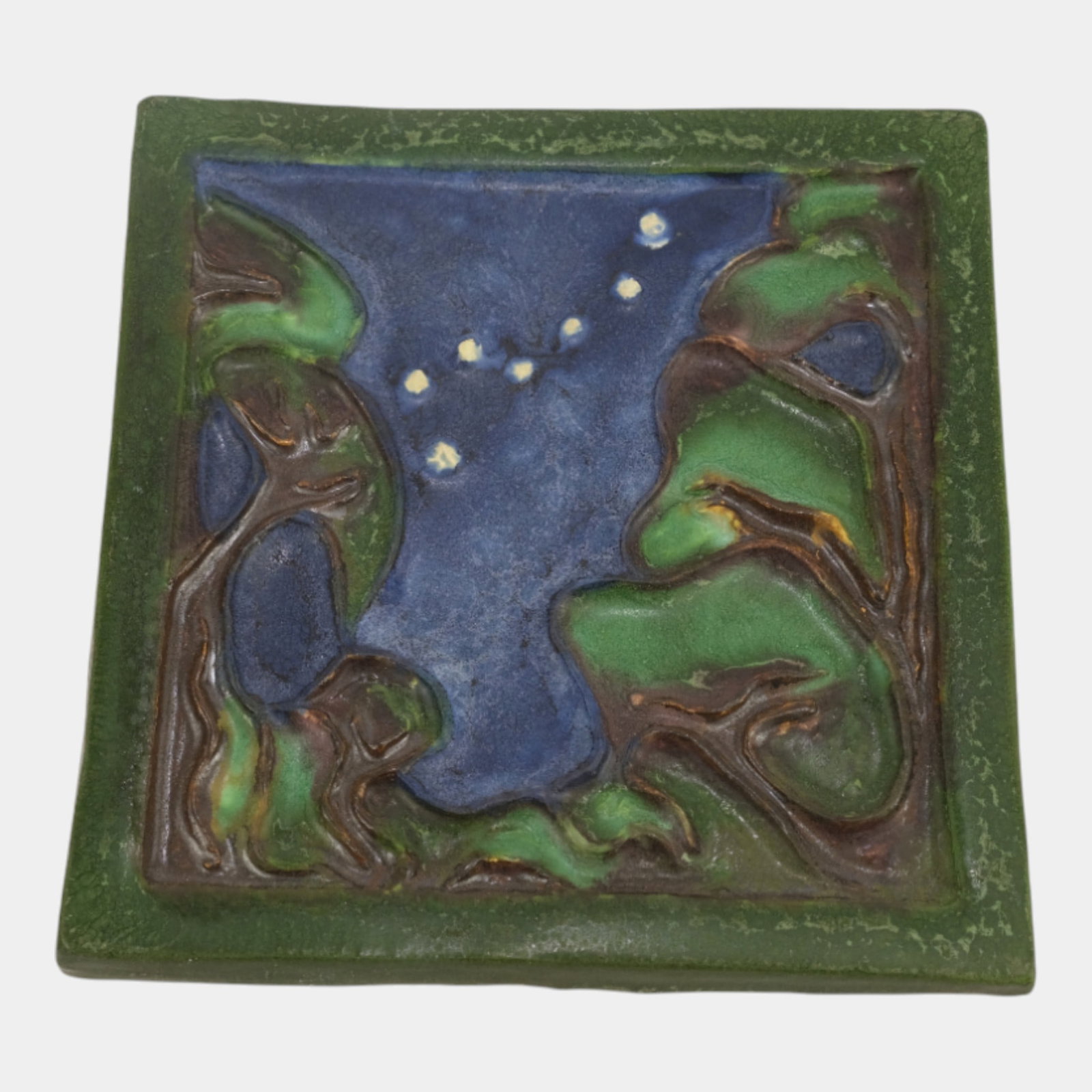 Ephraim Faience 2003 Arts And Crafts Starry Night Experimental Pottery Tile (1 of 2)