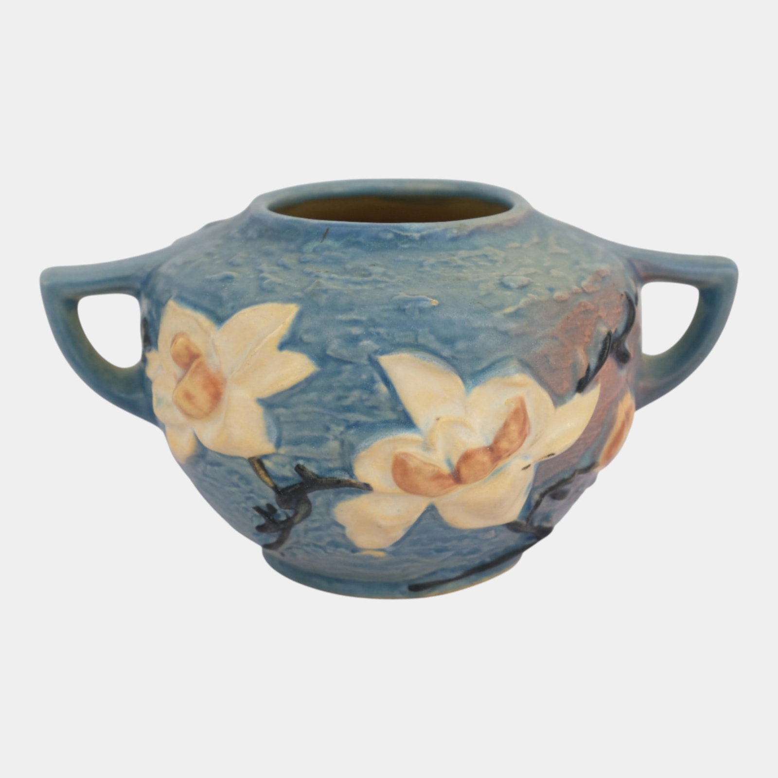 Roseville Magnolia Blue 1943 Mid Century Modern Art Pottery Ceramic Bowl 446-4 (1 of 3)