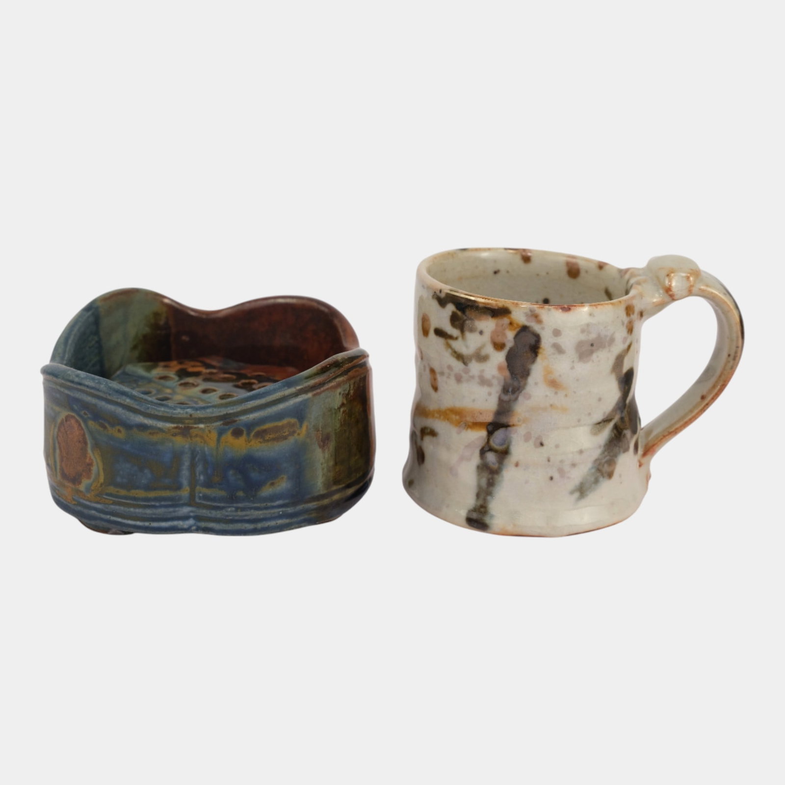 John Glick (1938-2017) Plum Tree Pottery White Mug And Blue Flower Frog Bowl (1 of 6)