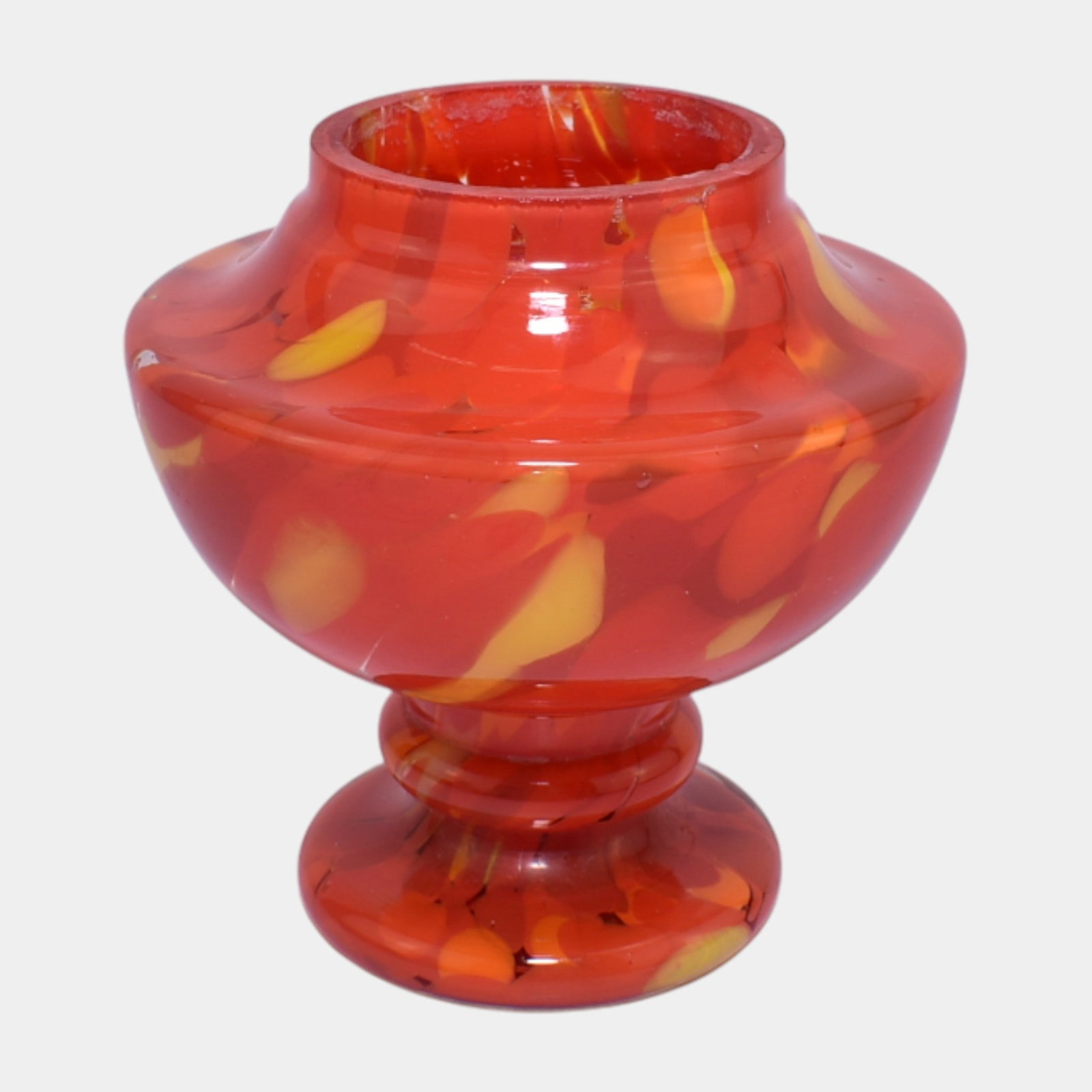 Kralik 1930s Czech Art Deco Red Yellow Spatter Art Glass Footed Vase (1 of 3)