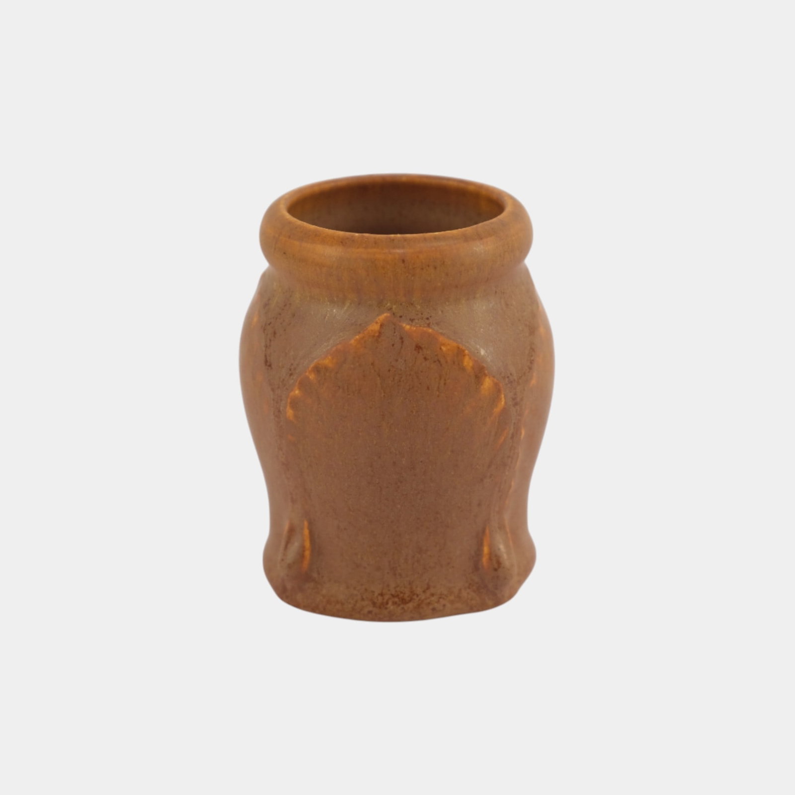 Ephraim Faience 2009 Miniature Pumpkin Glaze Apple Leaf Art Pottery Vase (1 of 3)