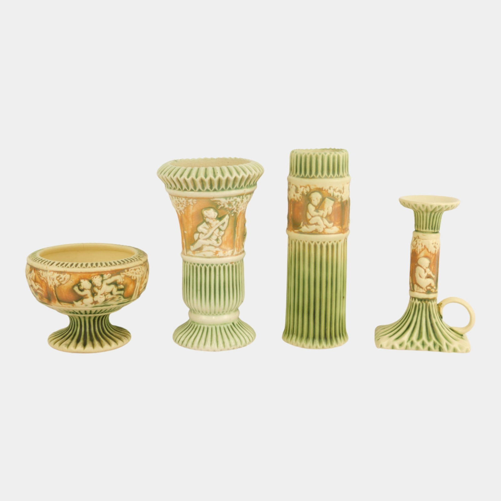 Roseville Donatello Vintage Art Pottery Ceramic Pedestal Bowl Candleholder Vases (1 of 5)