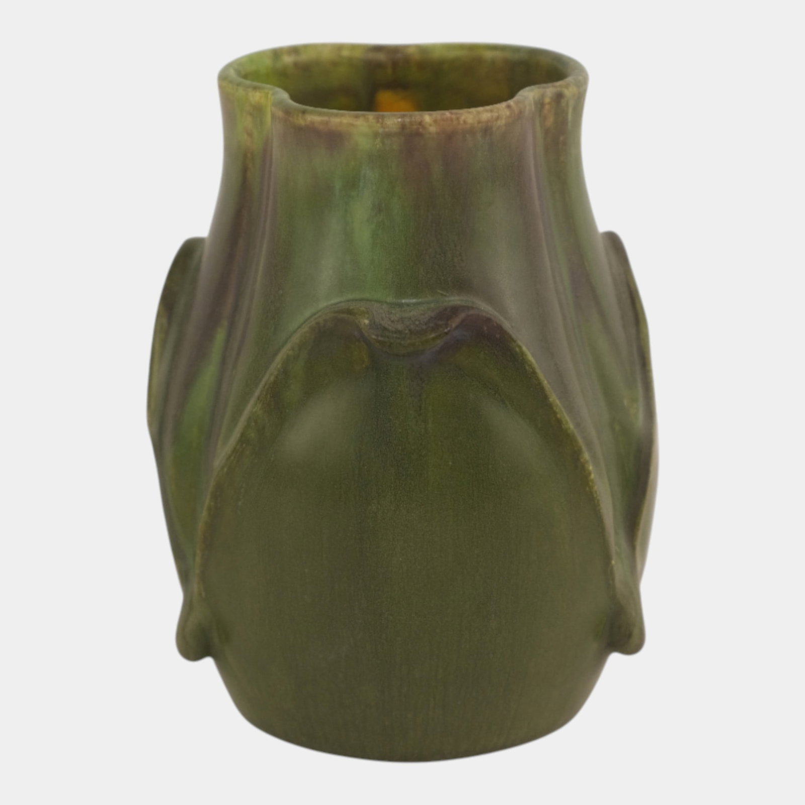 Ephraim Faience 2005 Miniature Matte Green Pinched Top Leaf Vase (1 of 3)
