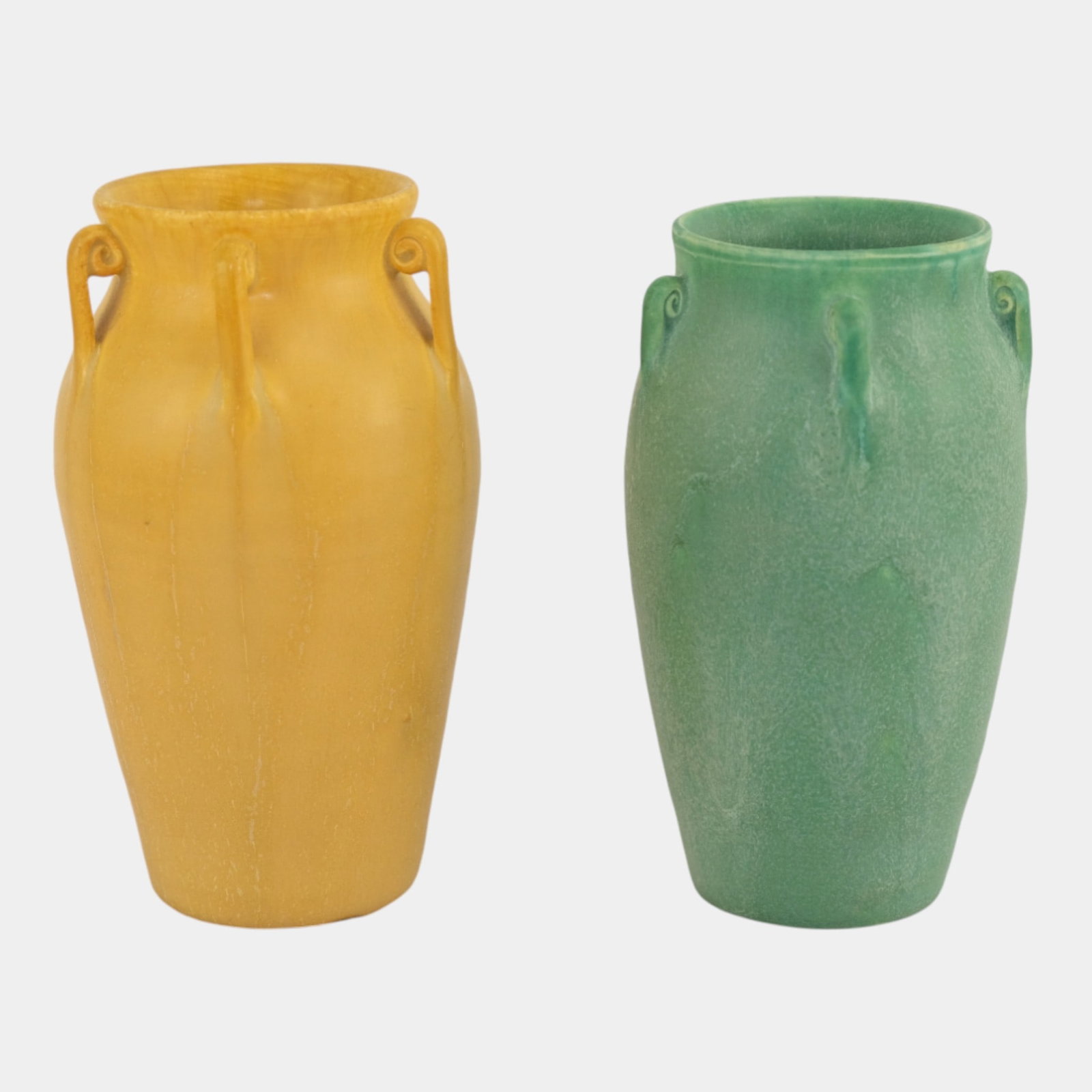 Ephraim Faience 2000 Arts And Crafts Matte Green Yellow Glaze Boston Fern Vases (1 of 3)
