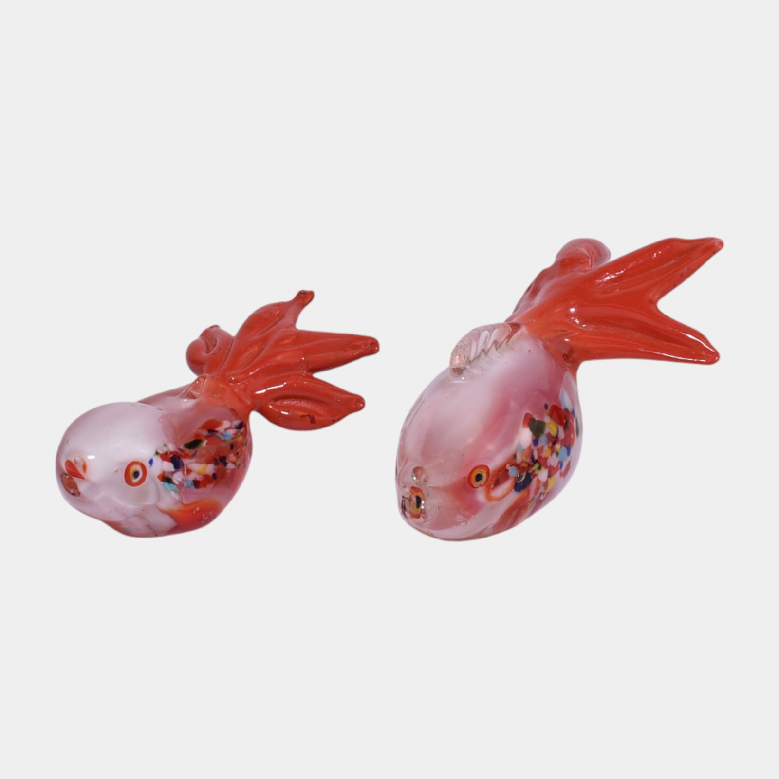 Vintage Orange White Spatter Glass Goldfish Figurine Set (1 of 3)