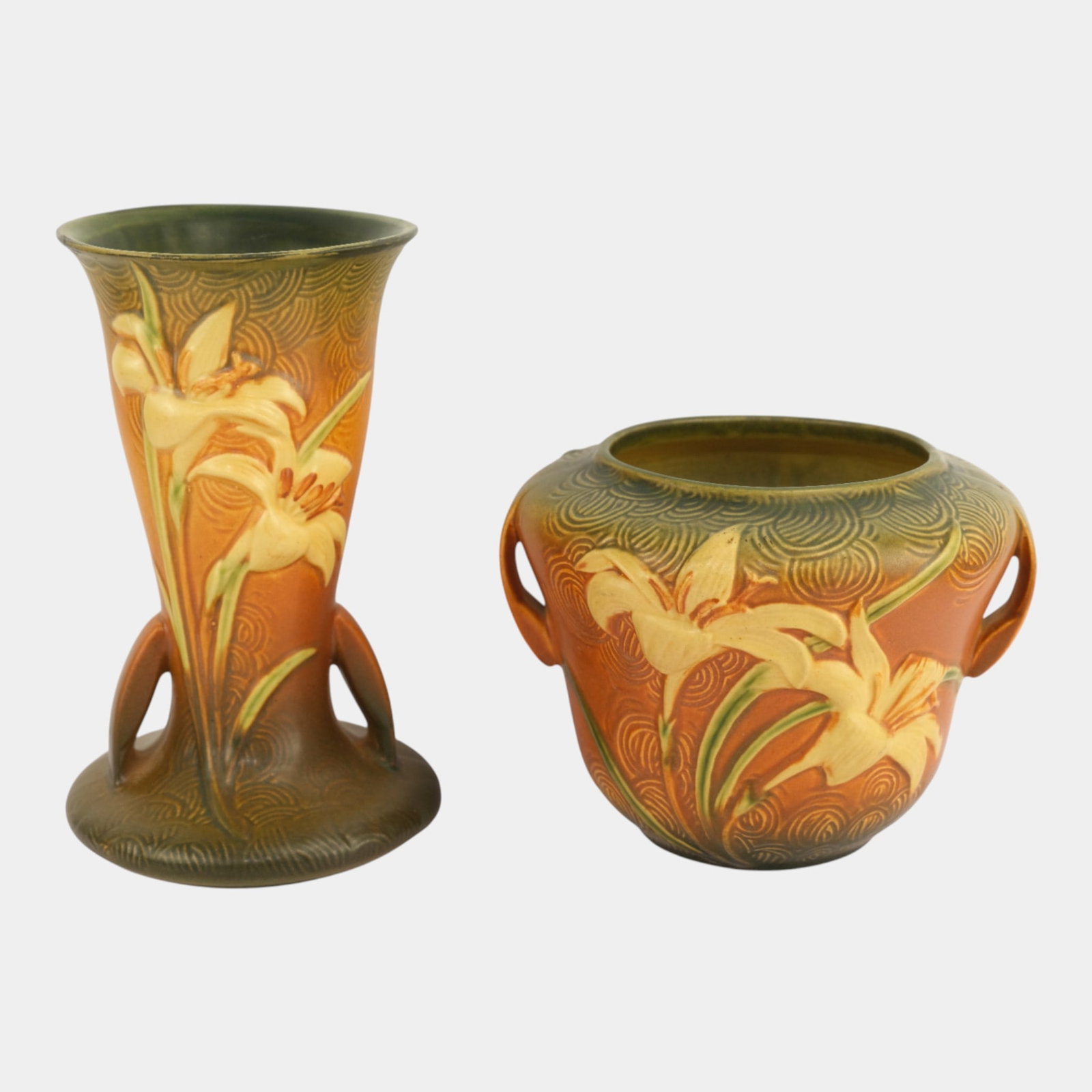 Roseville Zephyr Lily Brown 1946 Vintage Mid Century Modern Pottery Vases (1 of 4)