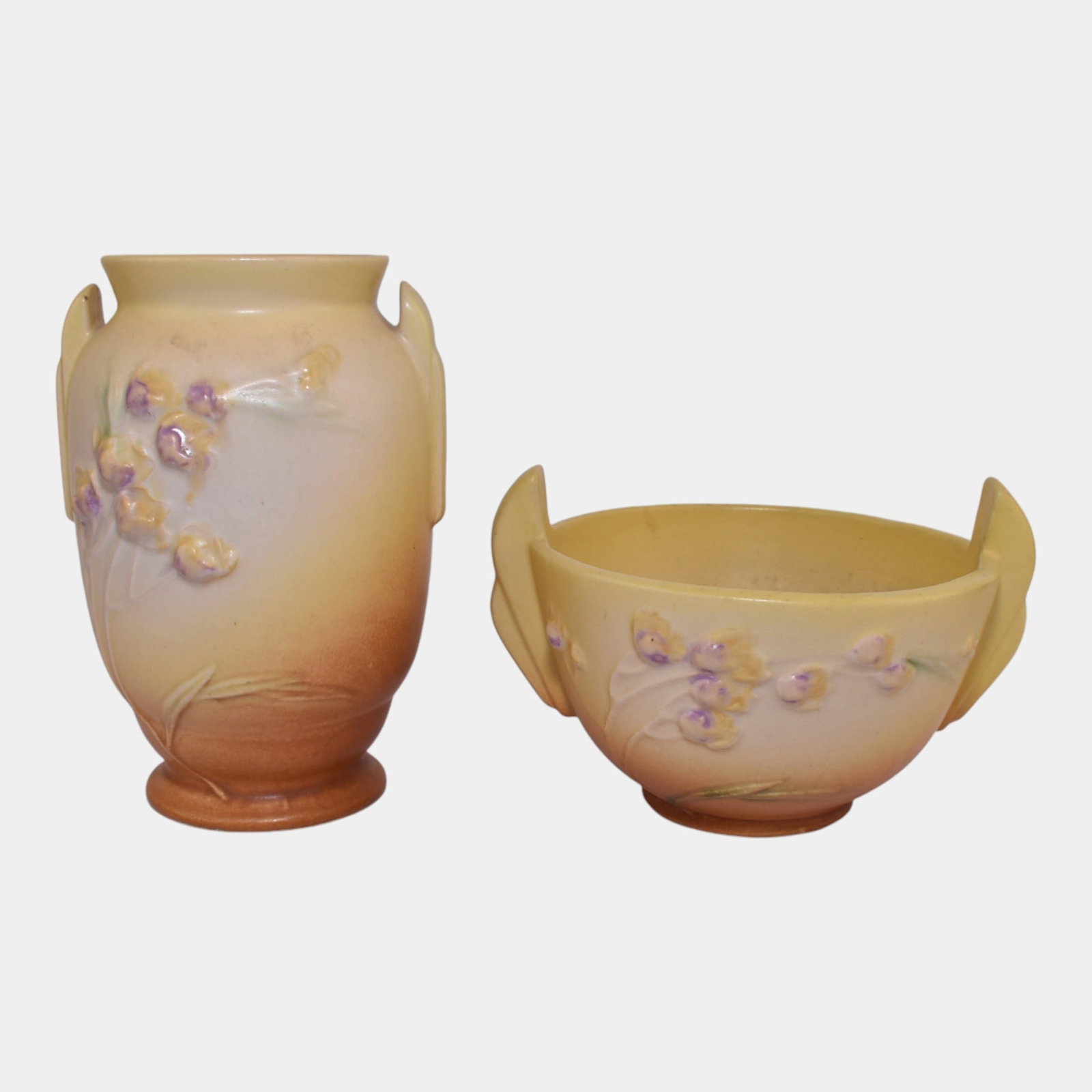 Roseville Ixia Yellow Vintage Art Pottery Ceramic Vase and Bowl (1 of 3)