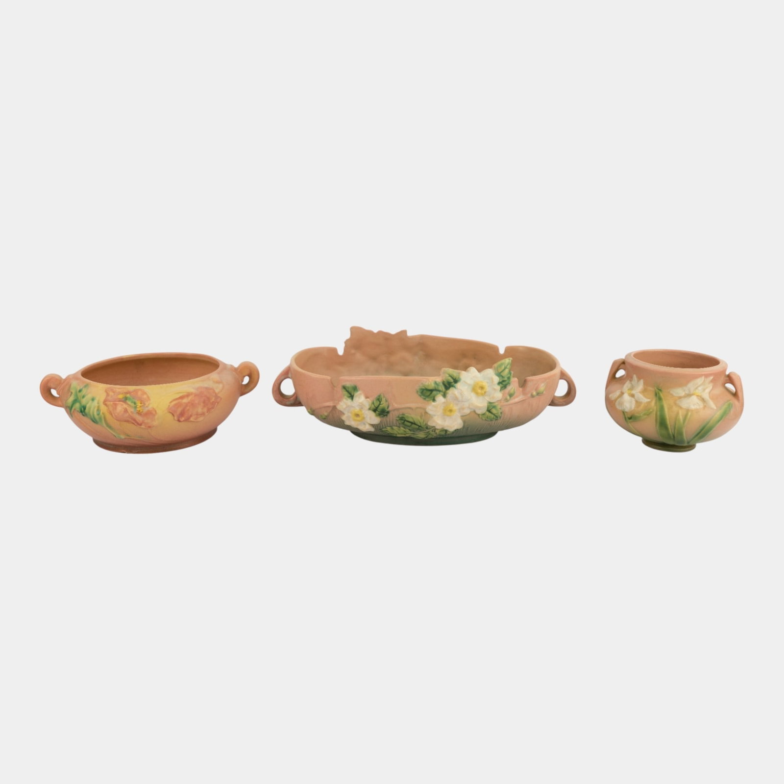 Roseville Pink Iris Poppy White Rose Vase Bowls (1 of 3)