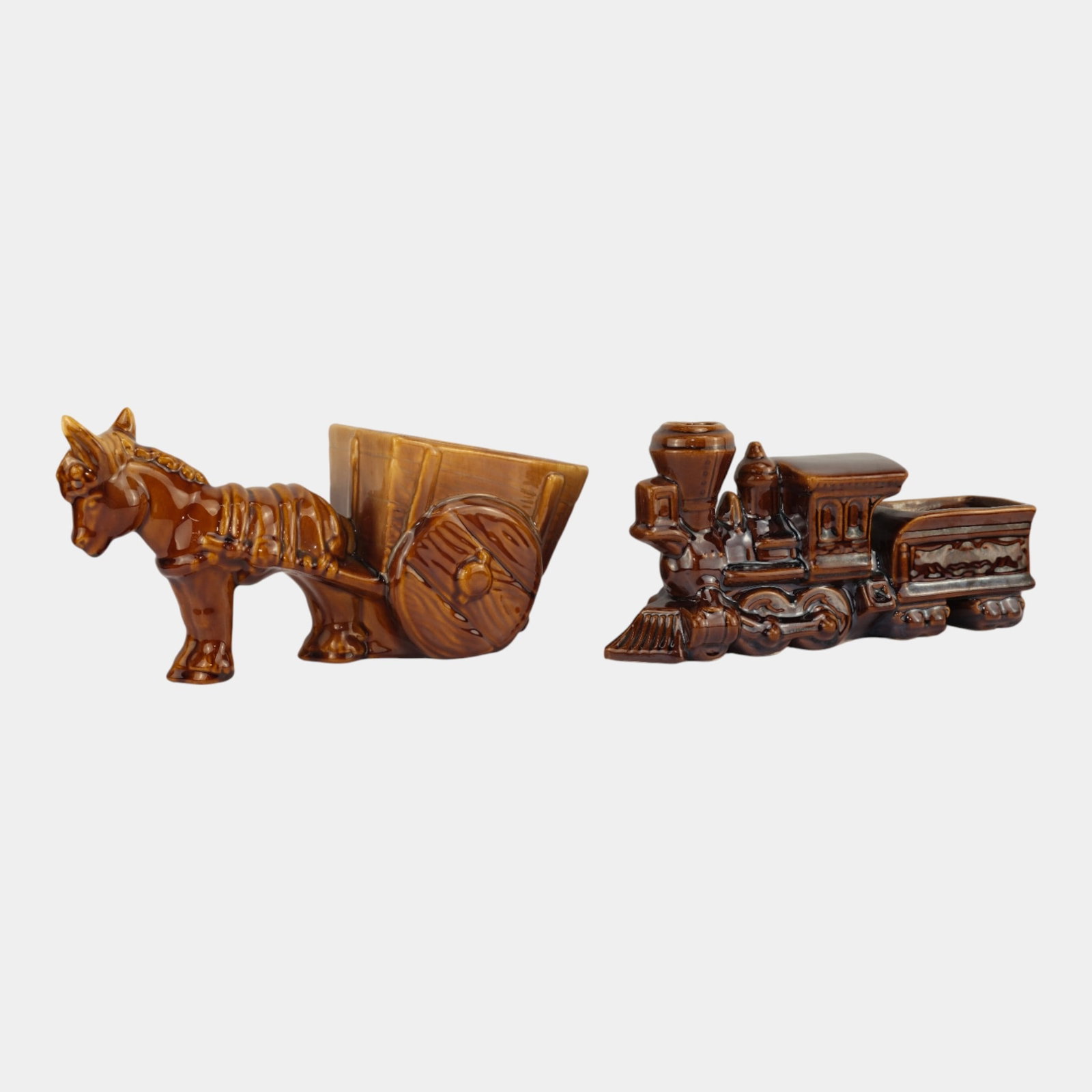 Haeger Art Pottery Brown Mule Planter And McCoy Train Planter (1 of 3)