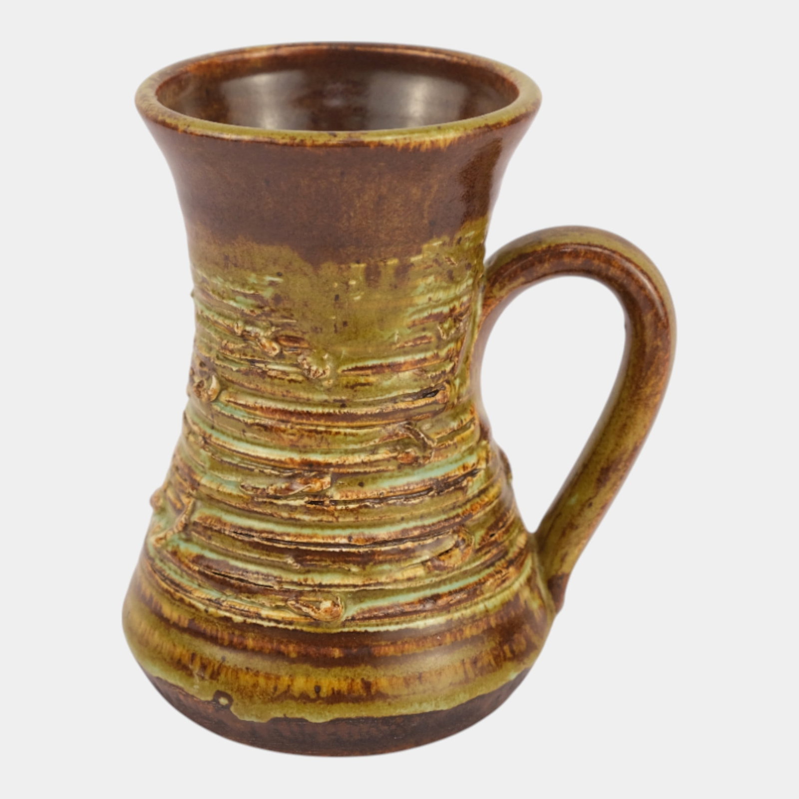 Knights Of Tintagel Cornwall Studio Pottery Textured Brown Green 1960s Mug (1 of 3)