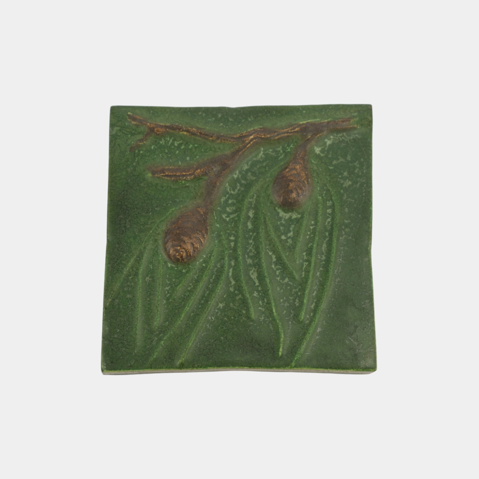 Ephraim Faience 2001 Art Pottery Matte Green Arts And Crafts Pinecone Tile (1 of 2)