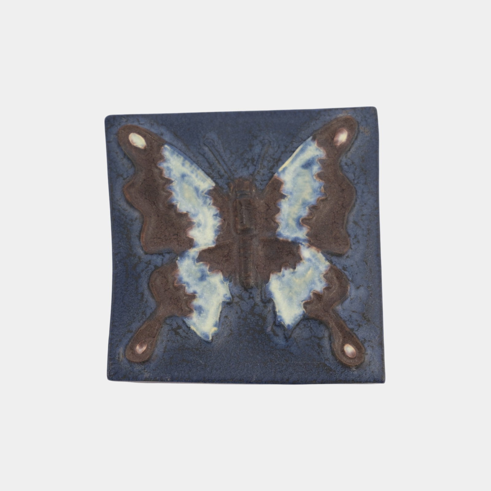 Ephraim Faience 2002 Blue Brown Arts And Crafts Pottery Butterfly Tile (1 of 2)