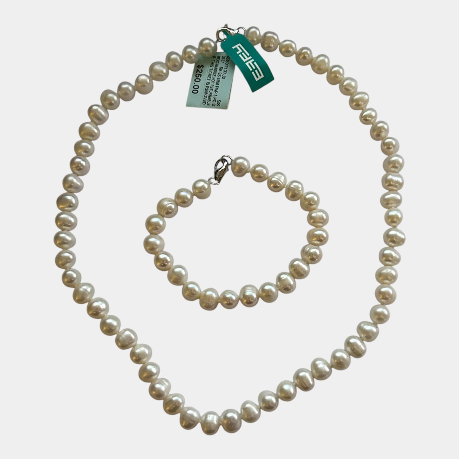 Effy Sterling Silver Freshwater Pearl Necklace & Bracelet Jewelry Set: We offer affordable in-house shipping on all items. Excellent condition. Signs of use. 