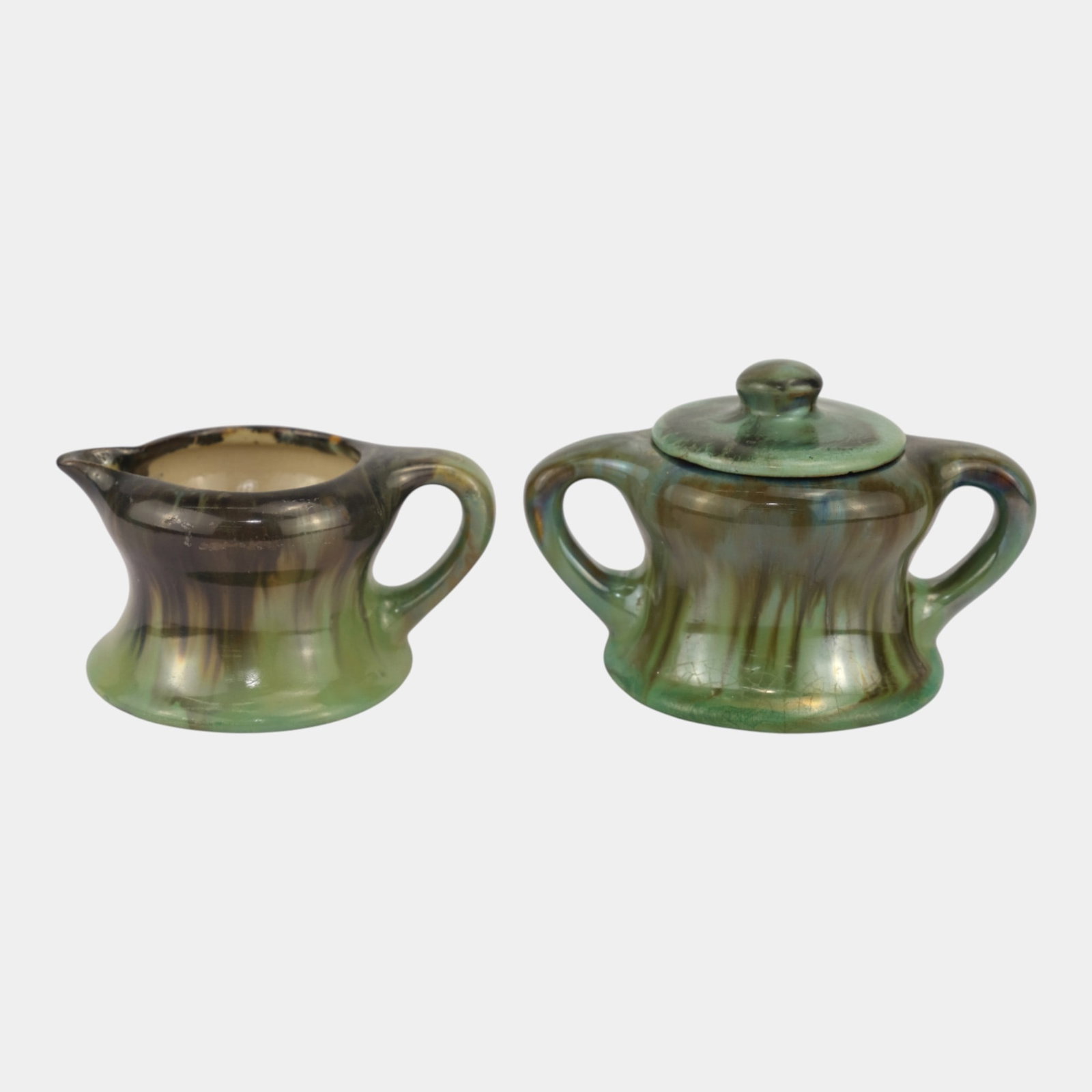 Fulper Art Pottery Black Green Drip Glaze Creamer Sugar Set (1 of 7)