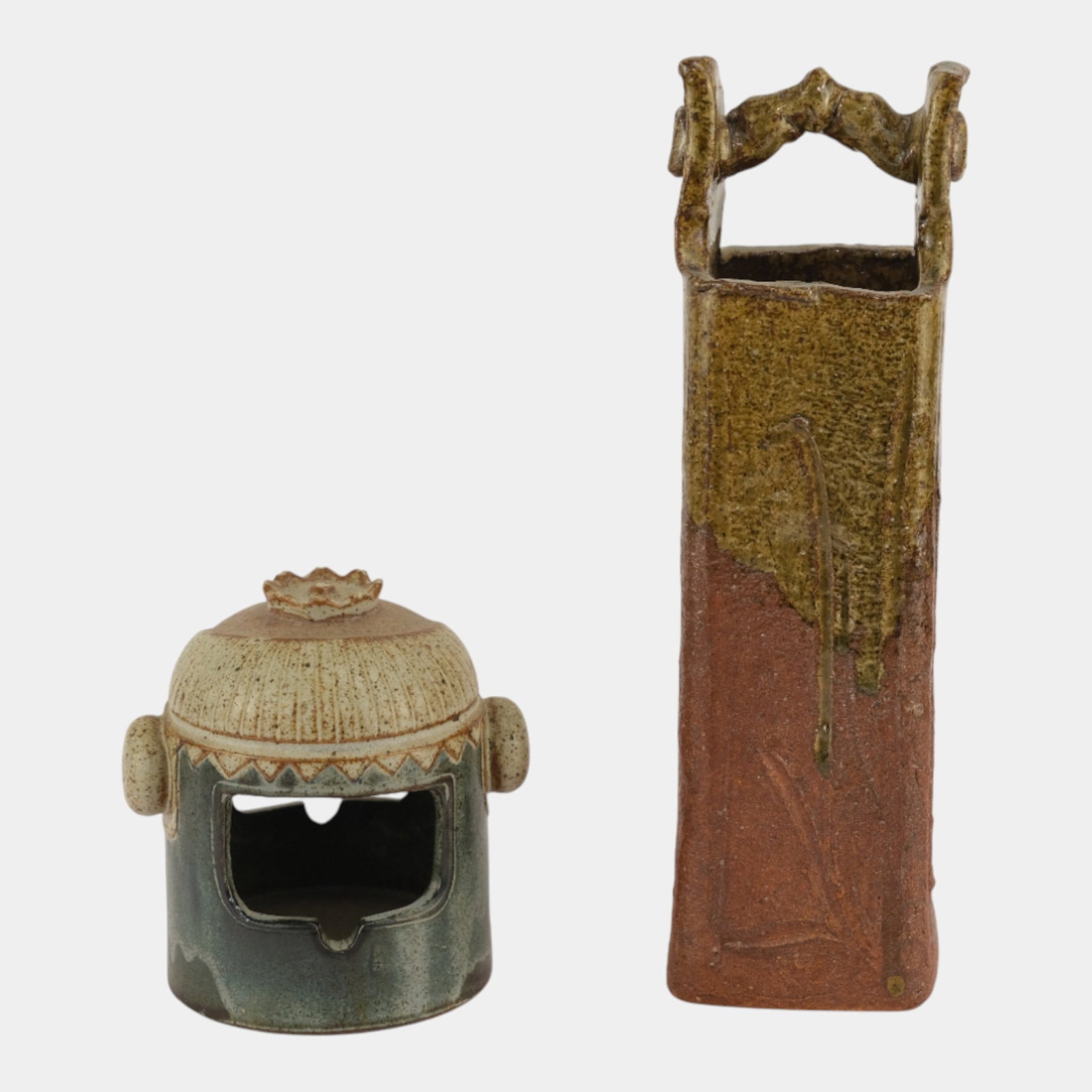 Gempo Pottery Ash Received With Japanese Studio Pottery Tall Slender Basket Vase (1 of 3)