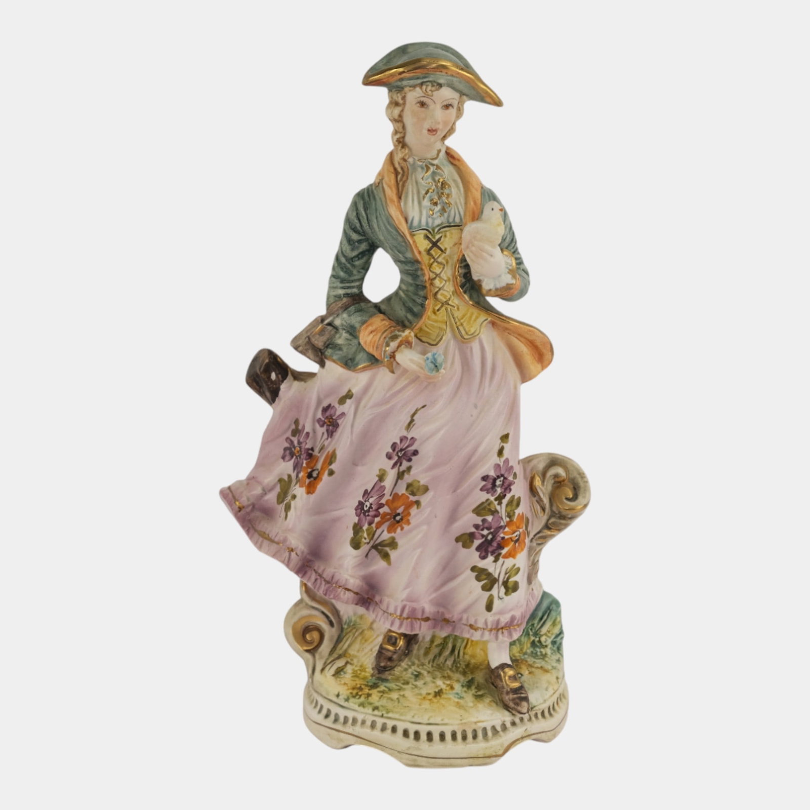 Capodimonte Italian Art Pottery Woman with Bird 16" Tall Figurine Statue: We offer affordable in-house shipping on all items. Capodimonte Italian Art Pottery Woman with Bird 16" Tall Figurine Statue Excellent condition. Age related wear. Bottom marked as shown. Figurine is 