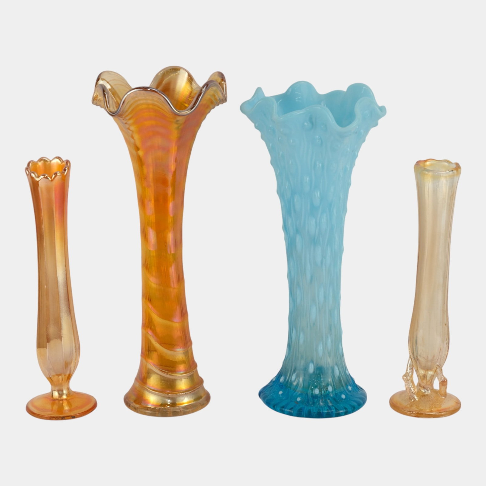 Northwood Blue Opalescent And Assorted Marigold Carnival Glass Trunk Vases (1 of 3)