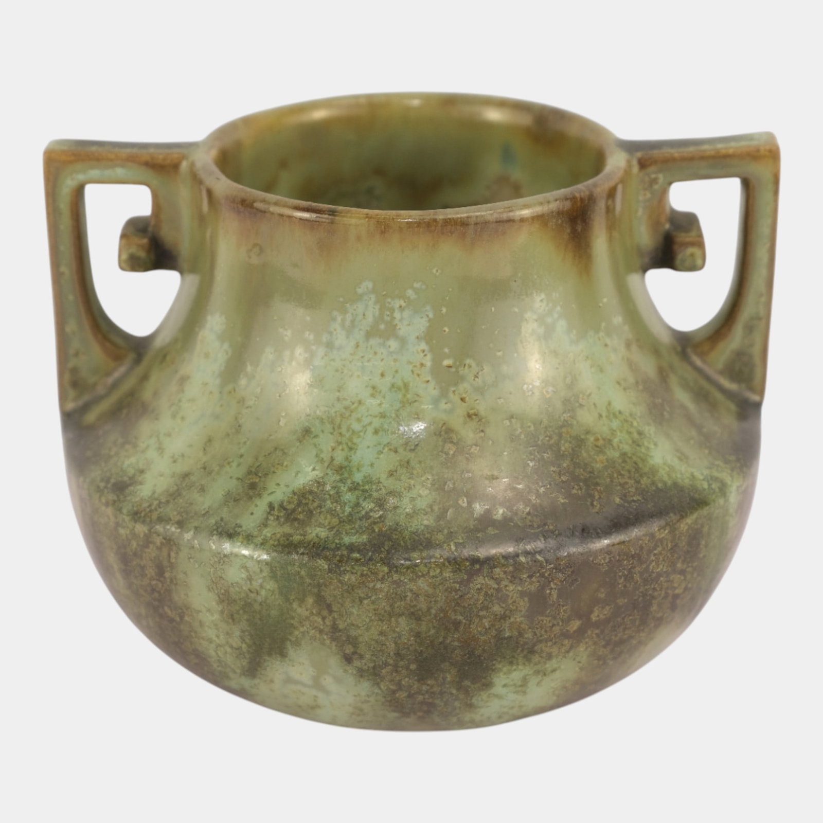 Fulper Art Pottery Double Matte Green Leopard Skin Double Handled Eve Vase (1 of 4)