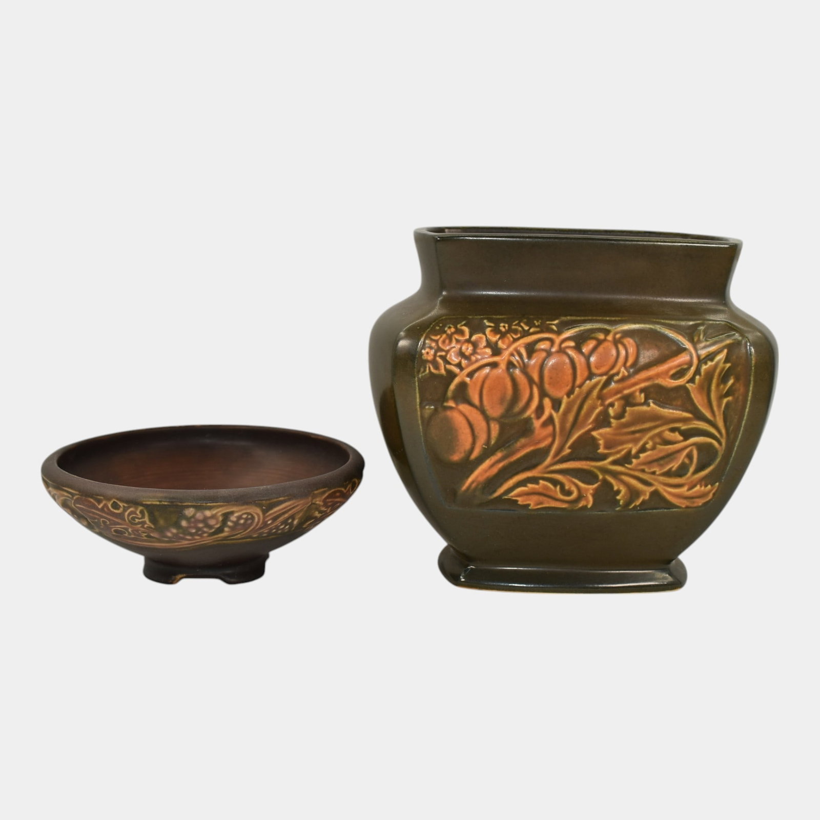 Roseville Rosecraft Panel Vintage Brown Vase Bowl 141-5 (1 of 6)