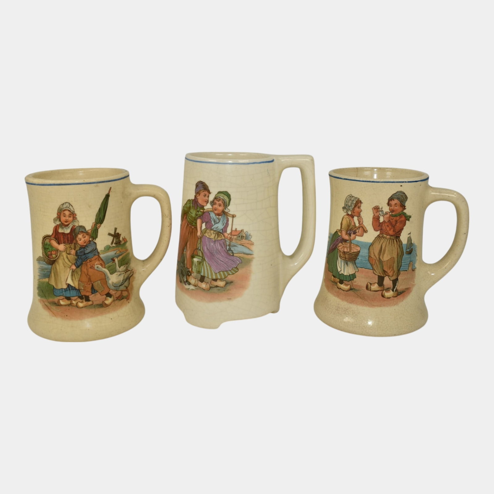Roseville Dutch Creamware 1900s Vintage Pottery Ceramic Scenic Children Mugs (1 of 6)