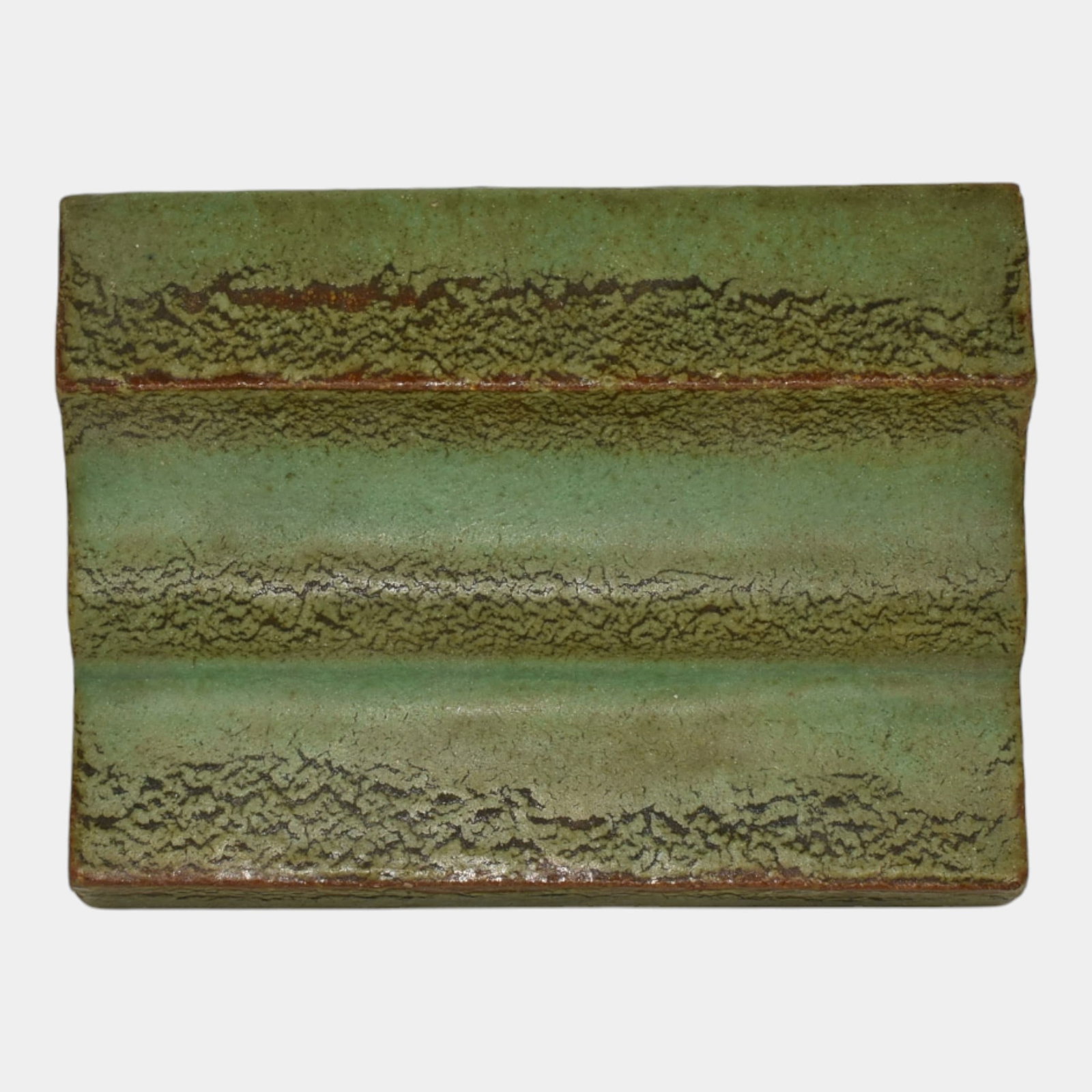 Arts and Crafts Vintage Pottery Mottled Matte Green Ceramic Tile (1 of 6)