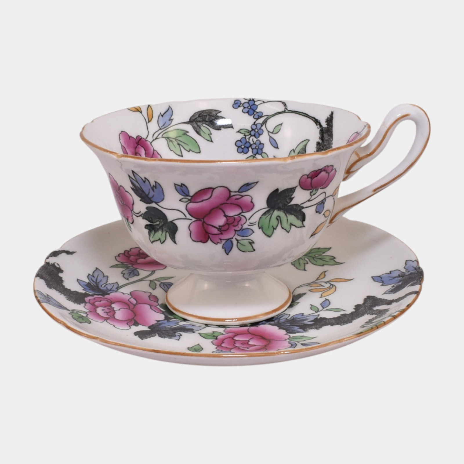 Shelley Chippendale English Vintage Bone China Floral Footed Cup & Saucer: We offer affordable in-house shipping on all items. Shelley Chippendale English Vintage Bone China Floral Footed Cup & Saucer Delicately romantic and richly patterned, this Shelley teacup and saucer d