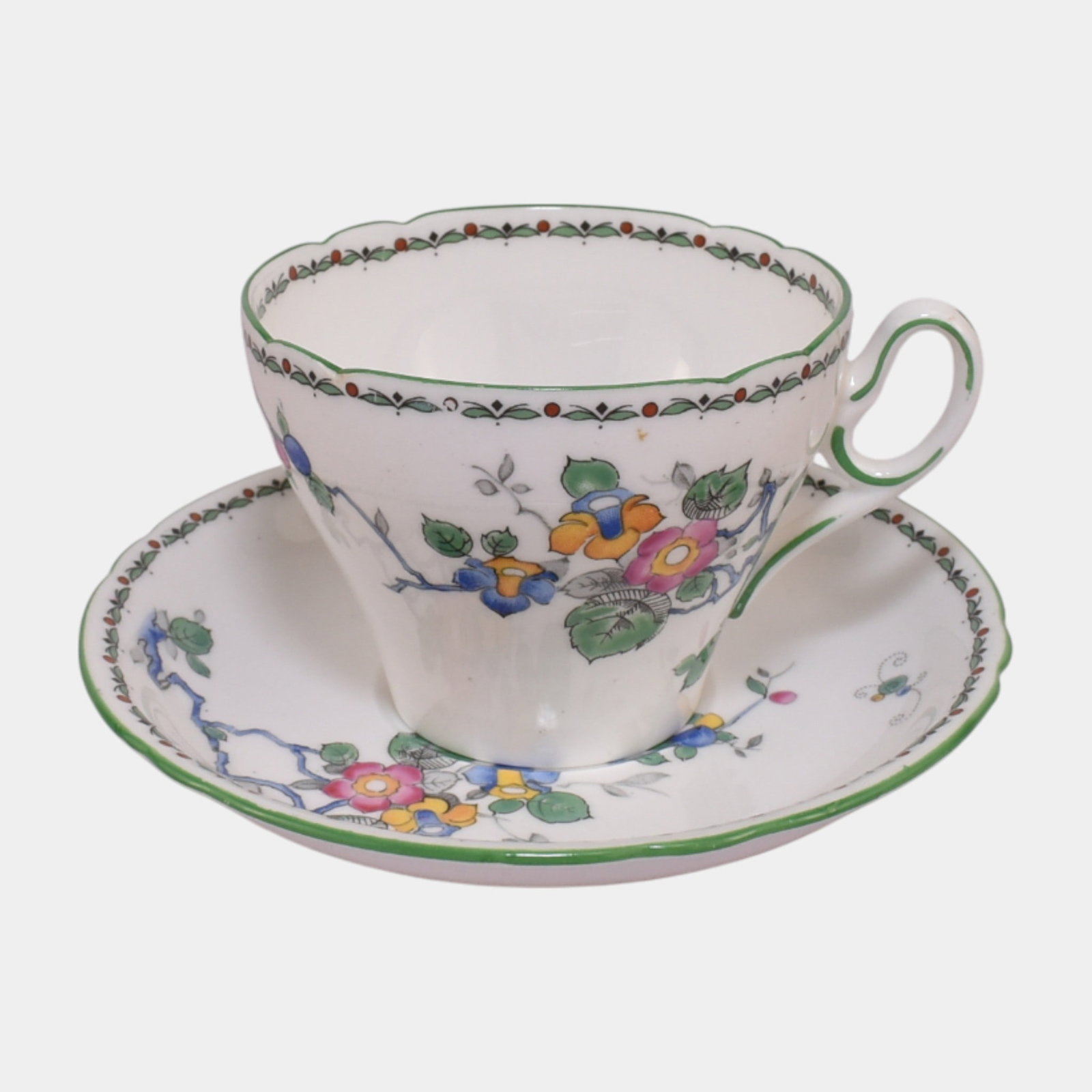 Shelley 1930s English Bone China "Idalium" Floral Pattern Court Cup & Saucer (1 of 7)