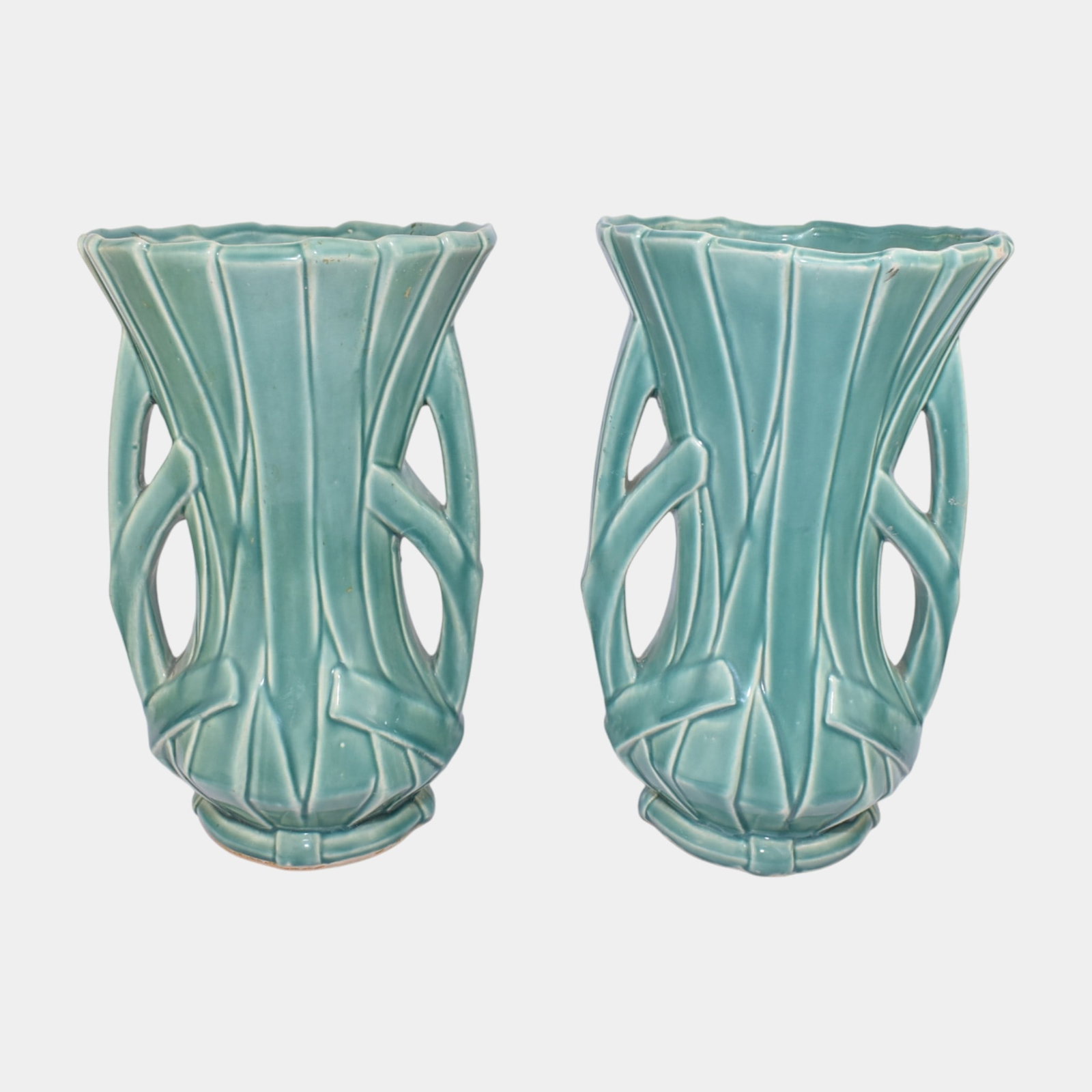 McCoy Tall Green Handled Vases (1 of 5)