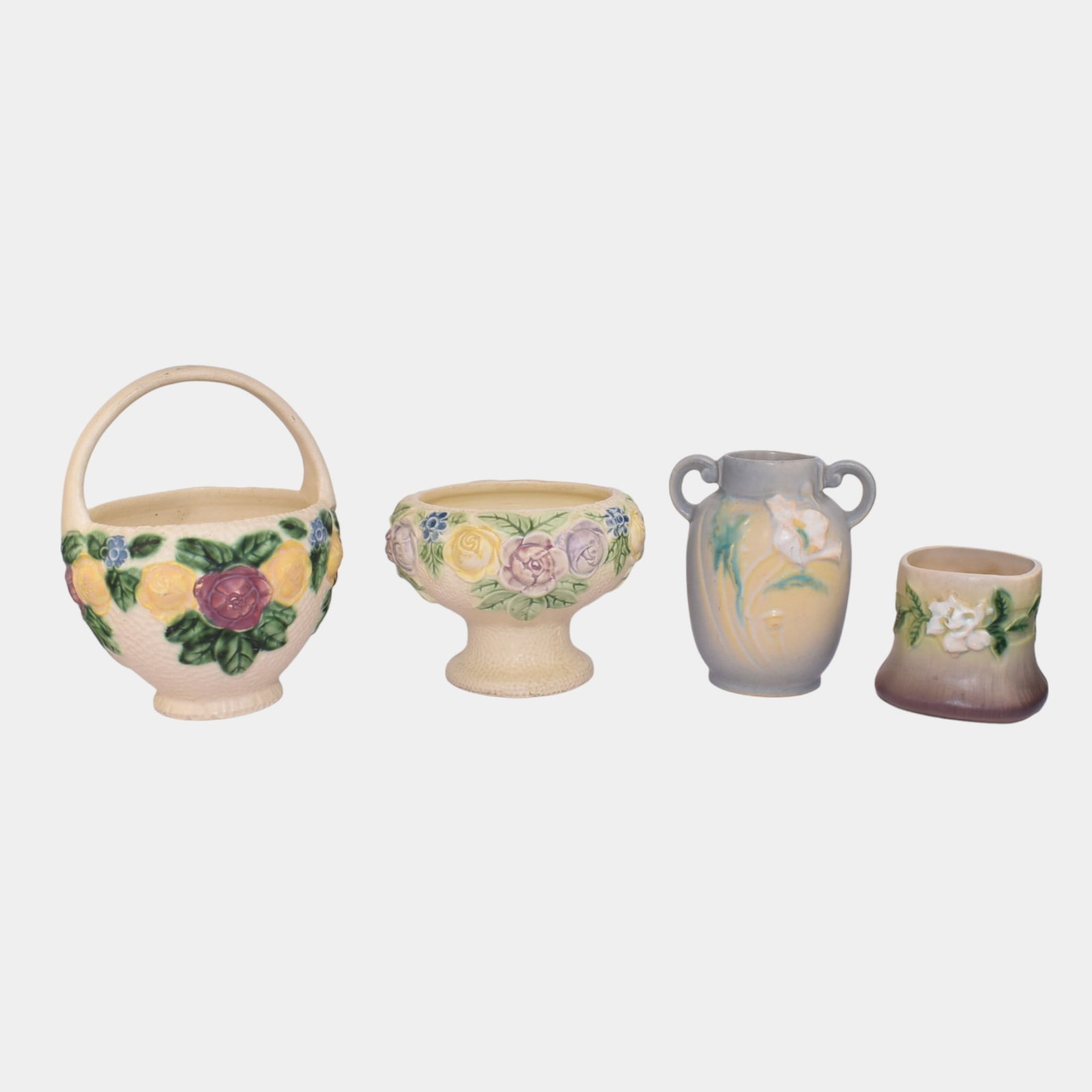 Roseville Rozane 1917 Poppy Gardenia Vases Bakset (1 of 3)