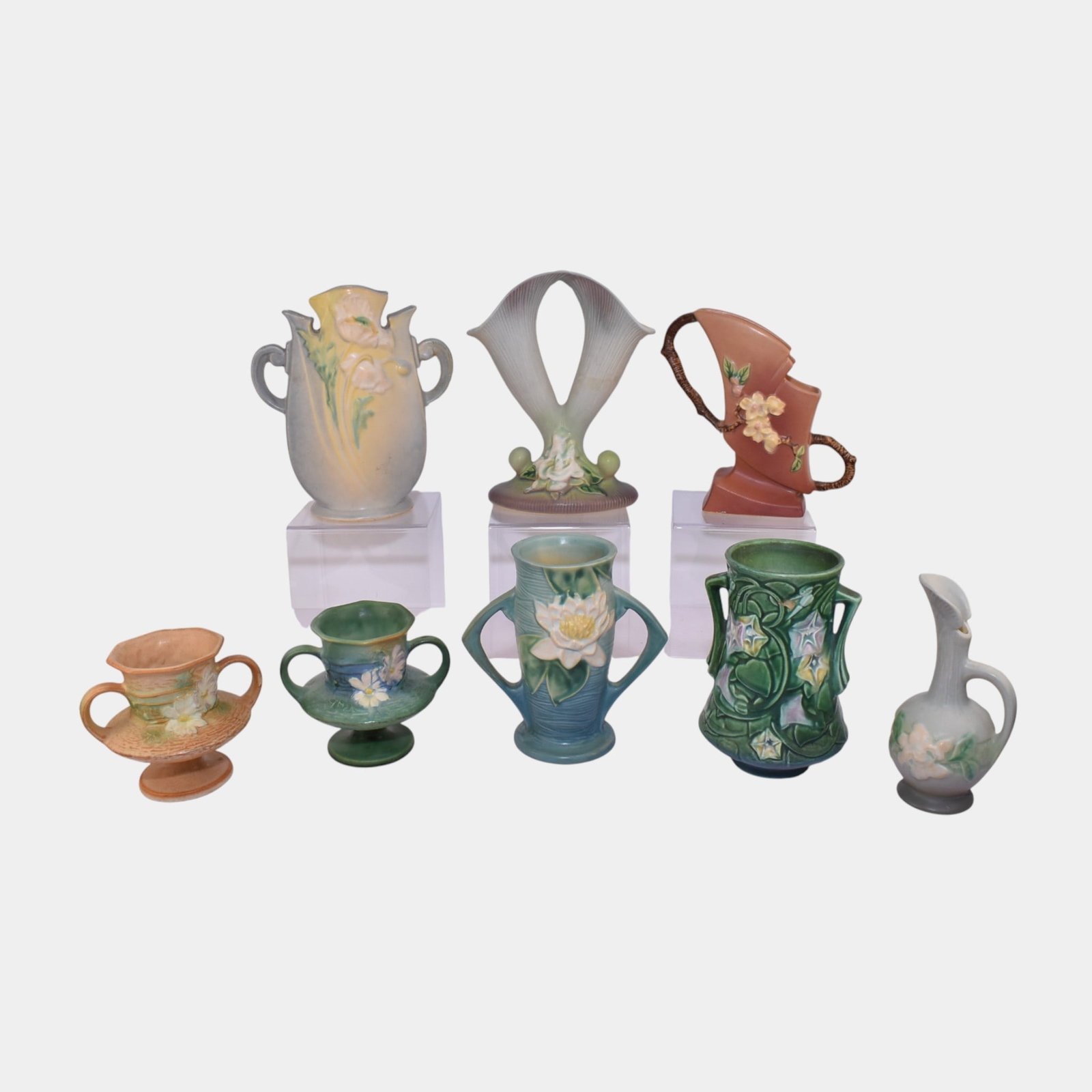 Roseville Morning Glory Apple Blossom Water Lily Cosmos Gardenia Poppy Vases (1 of 3)