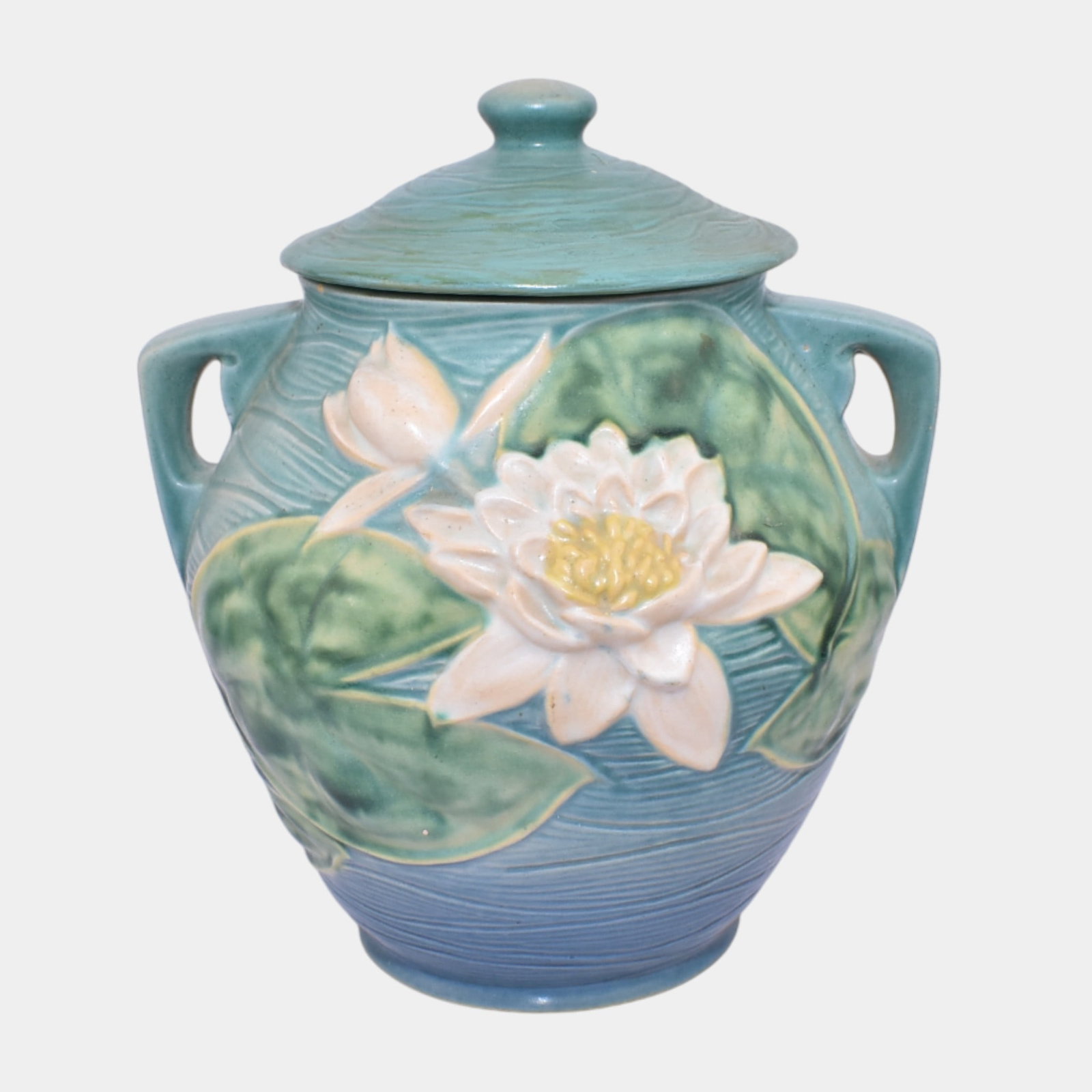 Roseville Water Lily Blue 1943 Mid Century Modern Pottery Ceramic Cookie Jar 1-8 (1 of 3)
