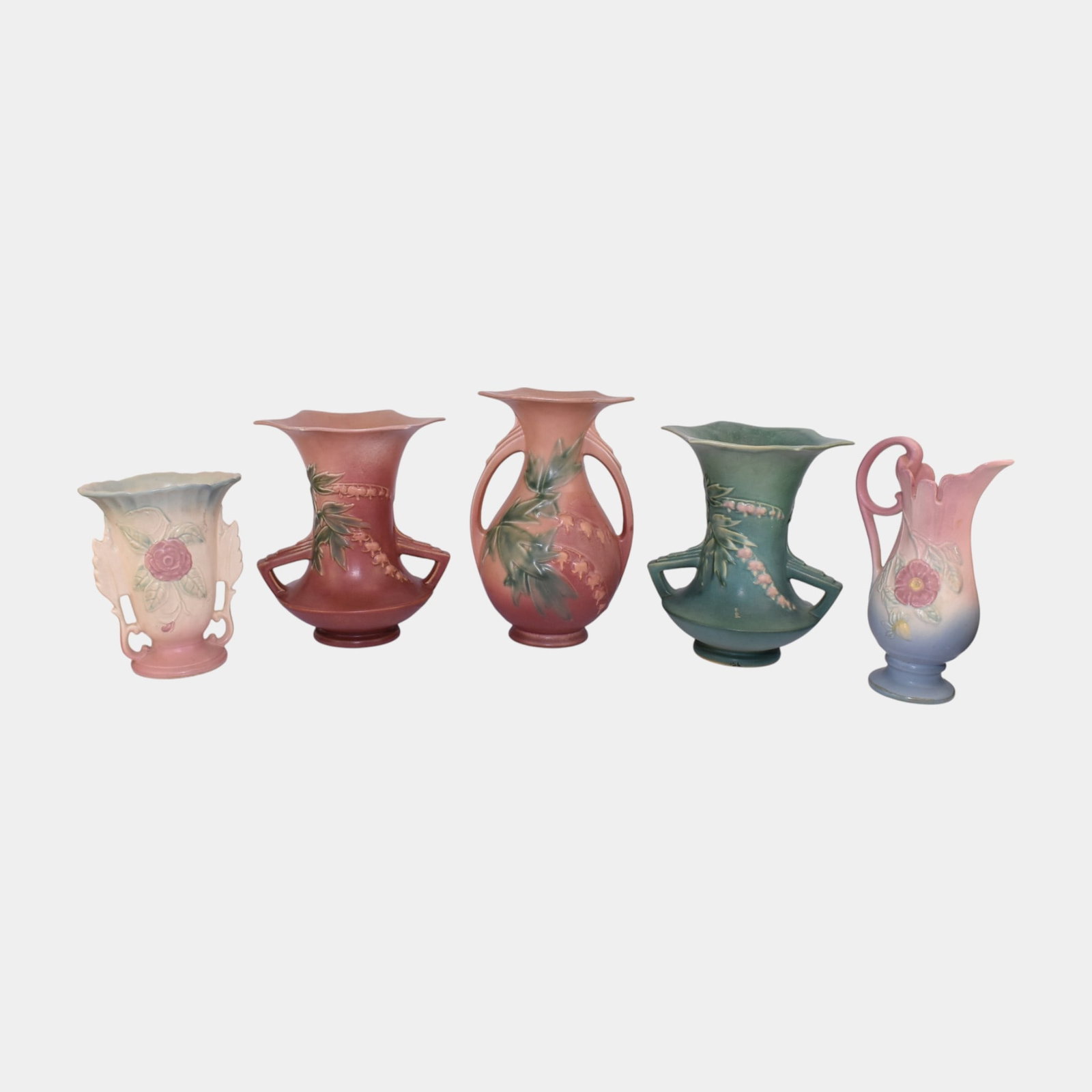 Roseville Hull Bleeding Heart Open Rose Dogwood Ewer Vases (1 of 3)