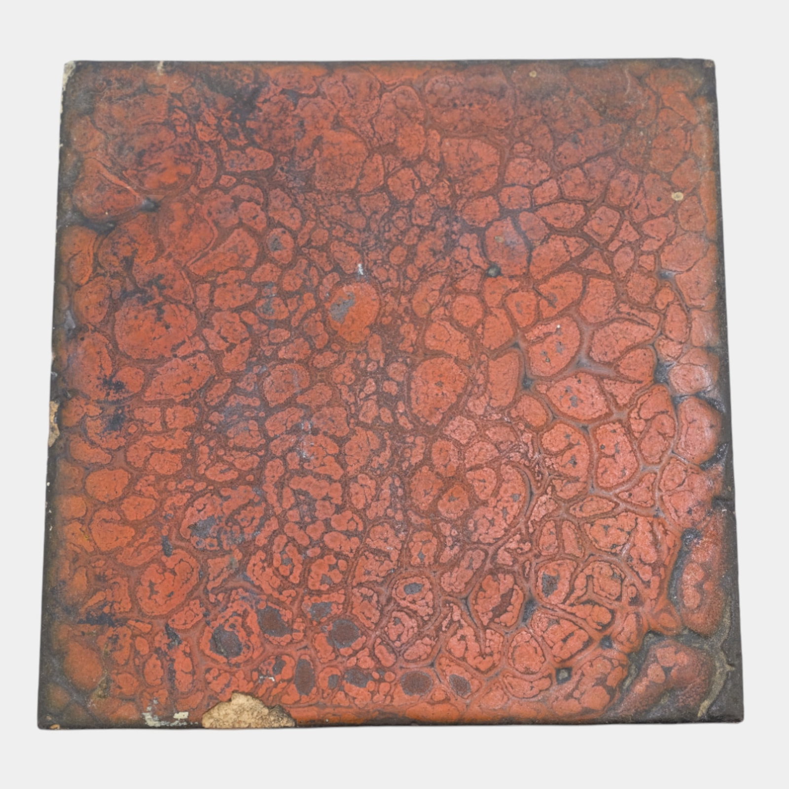 Strobl Ohio Vintage Art Pottery Mottled Orange Brown Arts And Crafts Tile: We offer affordable in-house shipping on all items. Strobl Ohio Vintage Art Pottery Mottled Orange Brown Arts And Crafts Tile Chip to edge as shown. Age related wear. Back marked as shown. Tile is 6" 