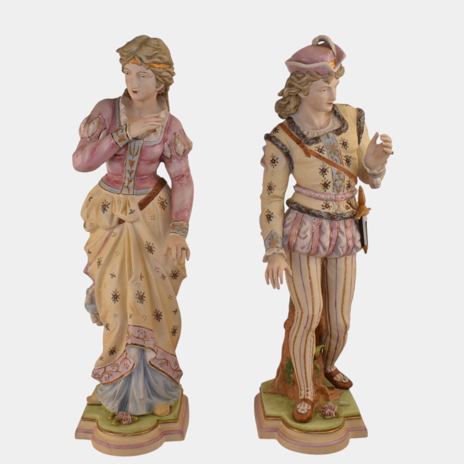 Continental Bisque Polychrome Renaissance-Style Figural 19" Ceramic Statues (1 of 4)