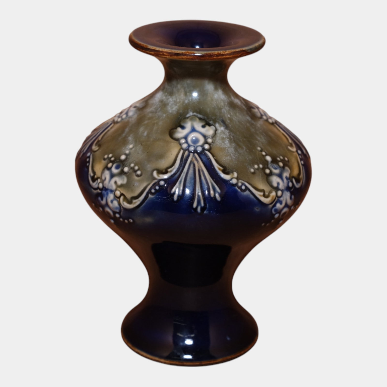 Royal Doulton English Art Pottery Cobalt Blue Floral Ceramic Bud Vase 6607 (1 of 6)