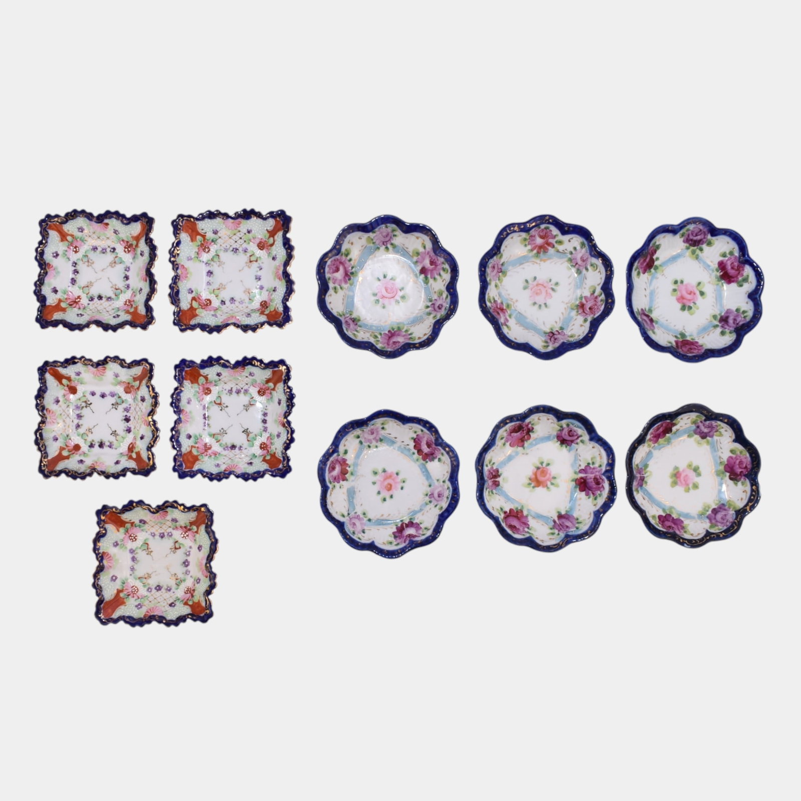 European Porcelain 6 Round Scalloped Dishes And 5 Square Scalloped Dishes Sets (1 of 3)