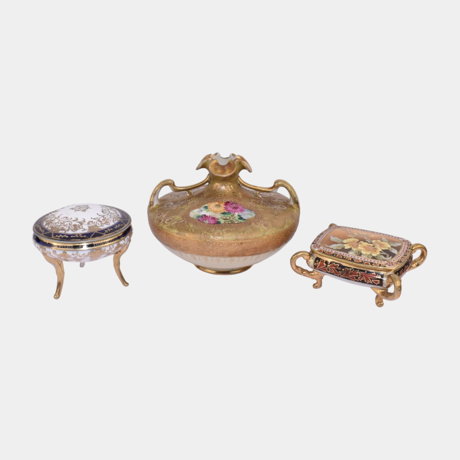 Nippon Morimura Brothers Japanese Hand Painted Porcelain Bud Vase Lidded Jars (1 of 4)