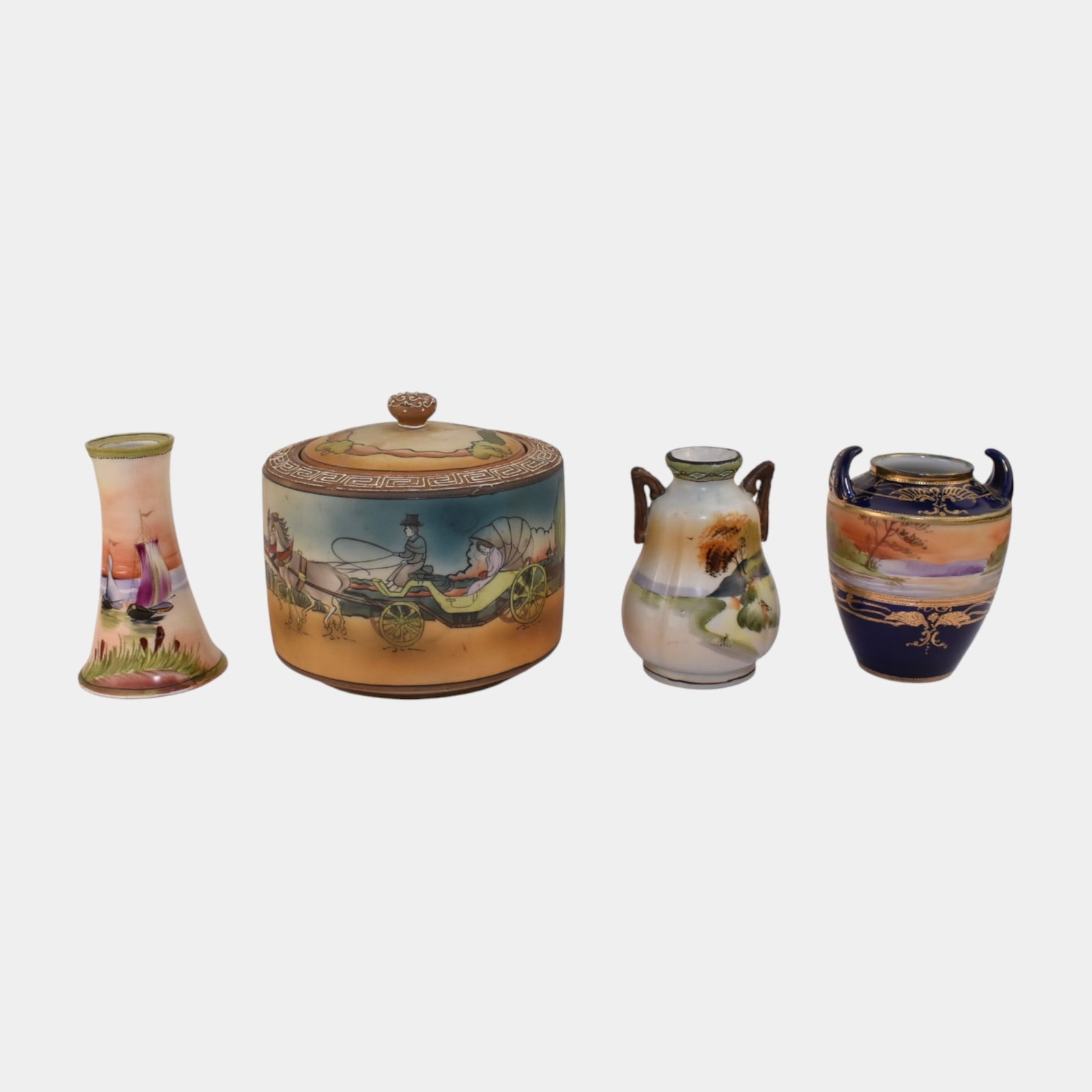 Nippon Japanese Hand Painted Lidded Jar Bud Vase Handled Vases (1 of 3)