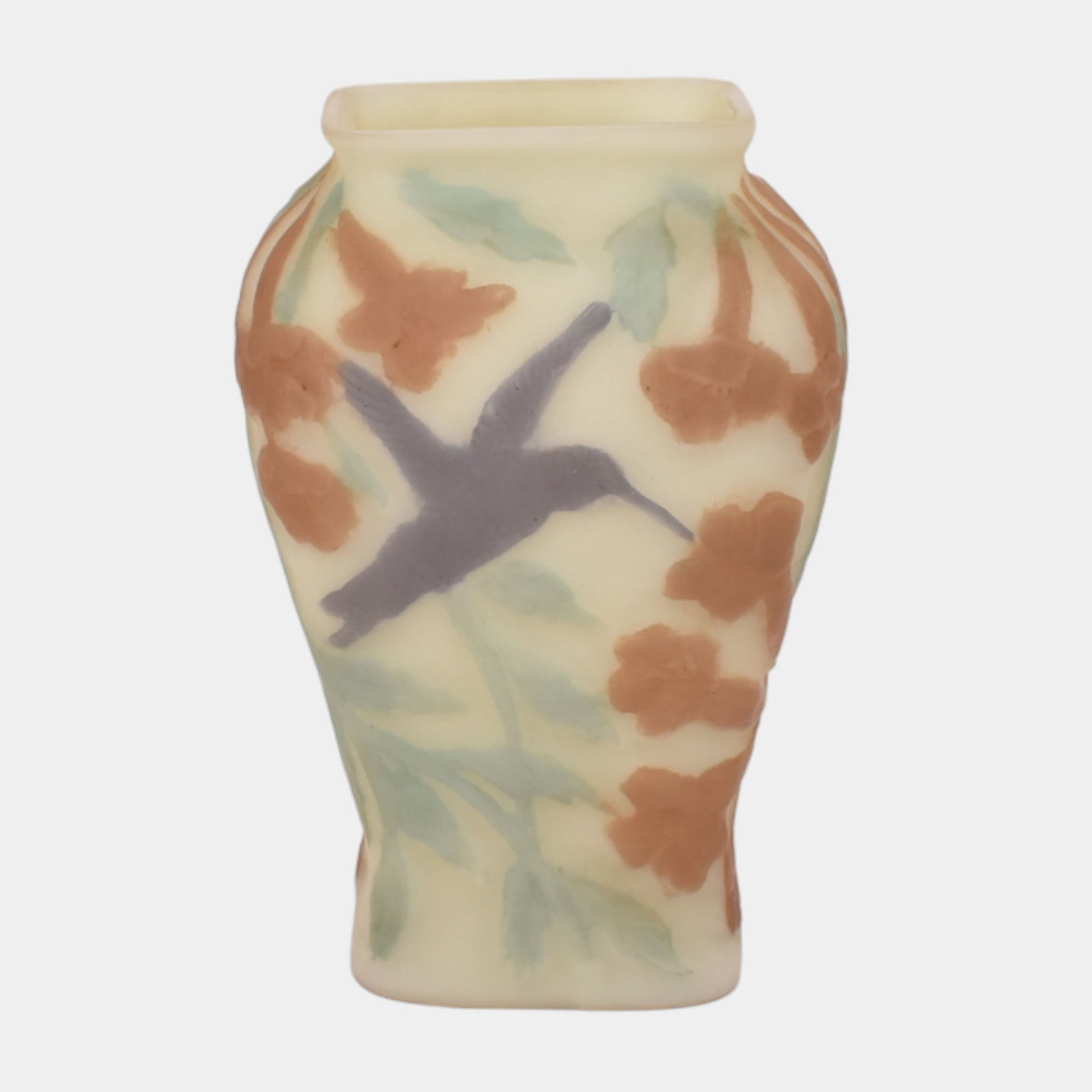 Phoenix Consolidated Custard Uranium Art Glass Orange Floral Hummingbird Vase (1 of 4)
