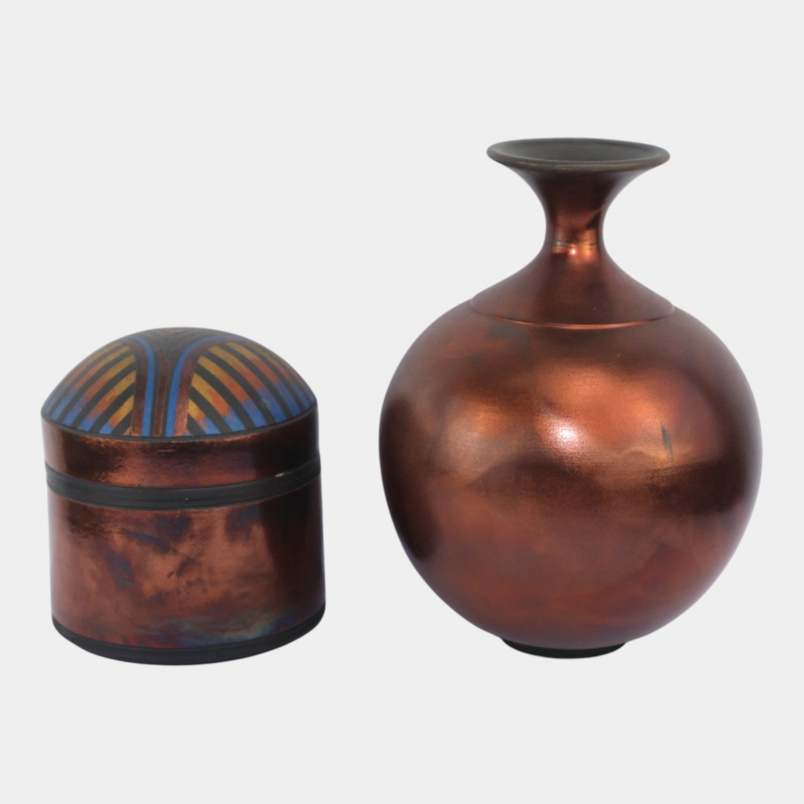 Christine Colombarini Raku Studio Pottery 1990 Bulbous Vase And 1987 Covered Jar (1 of 5)