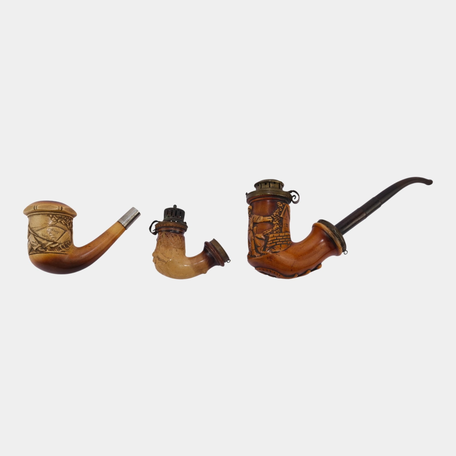 Meerschaum Vintage Intricate Hand Carved Scenic Carved Smoking Bowls And Pipe (1 of 5)