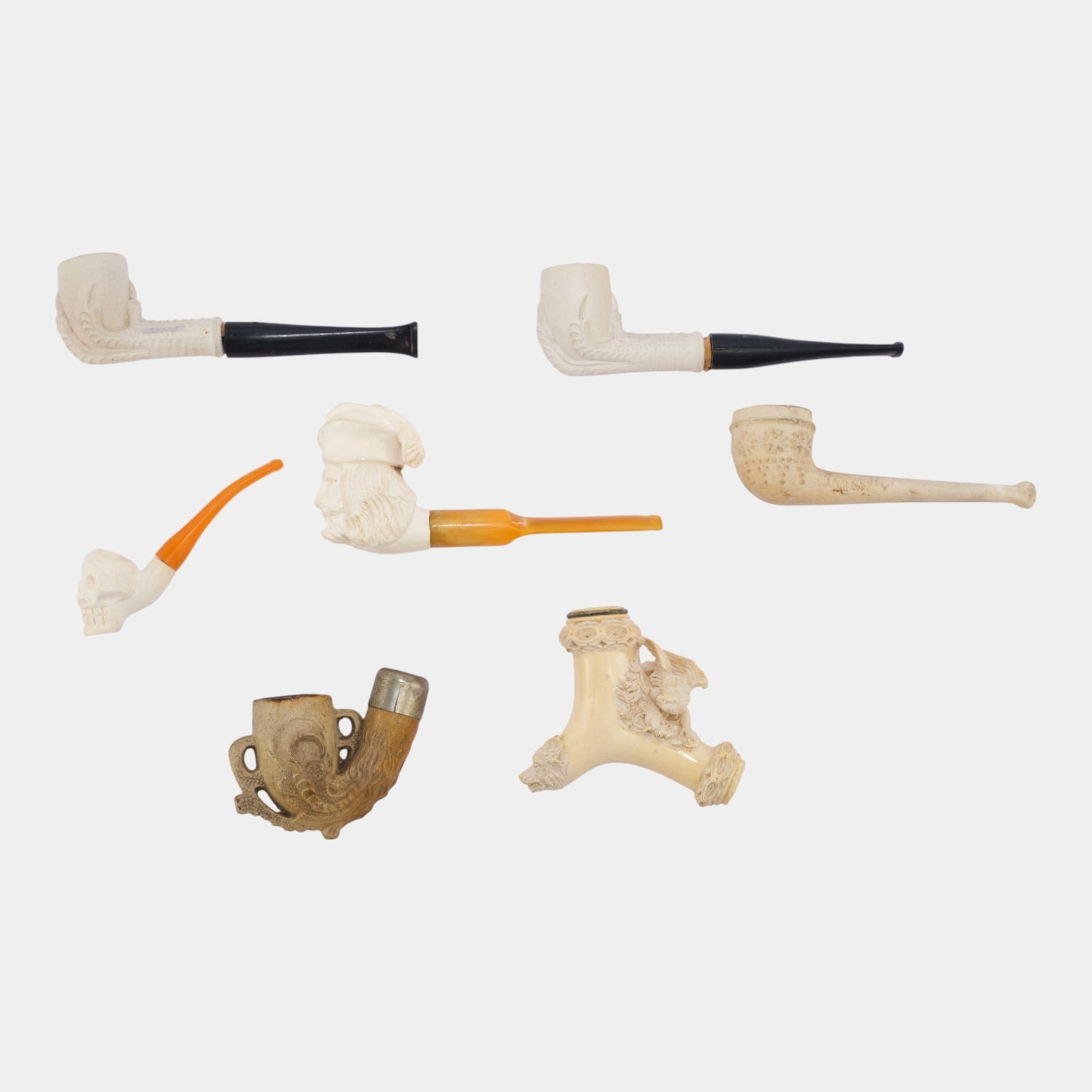 Assorted Carved Meerschaum Skull Eagle Talon Bird Smoking Pipes Bowls Fittings (1 of 3)